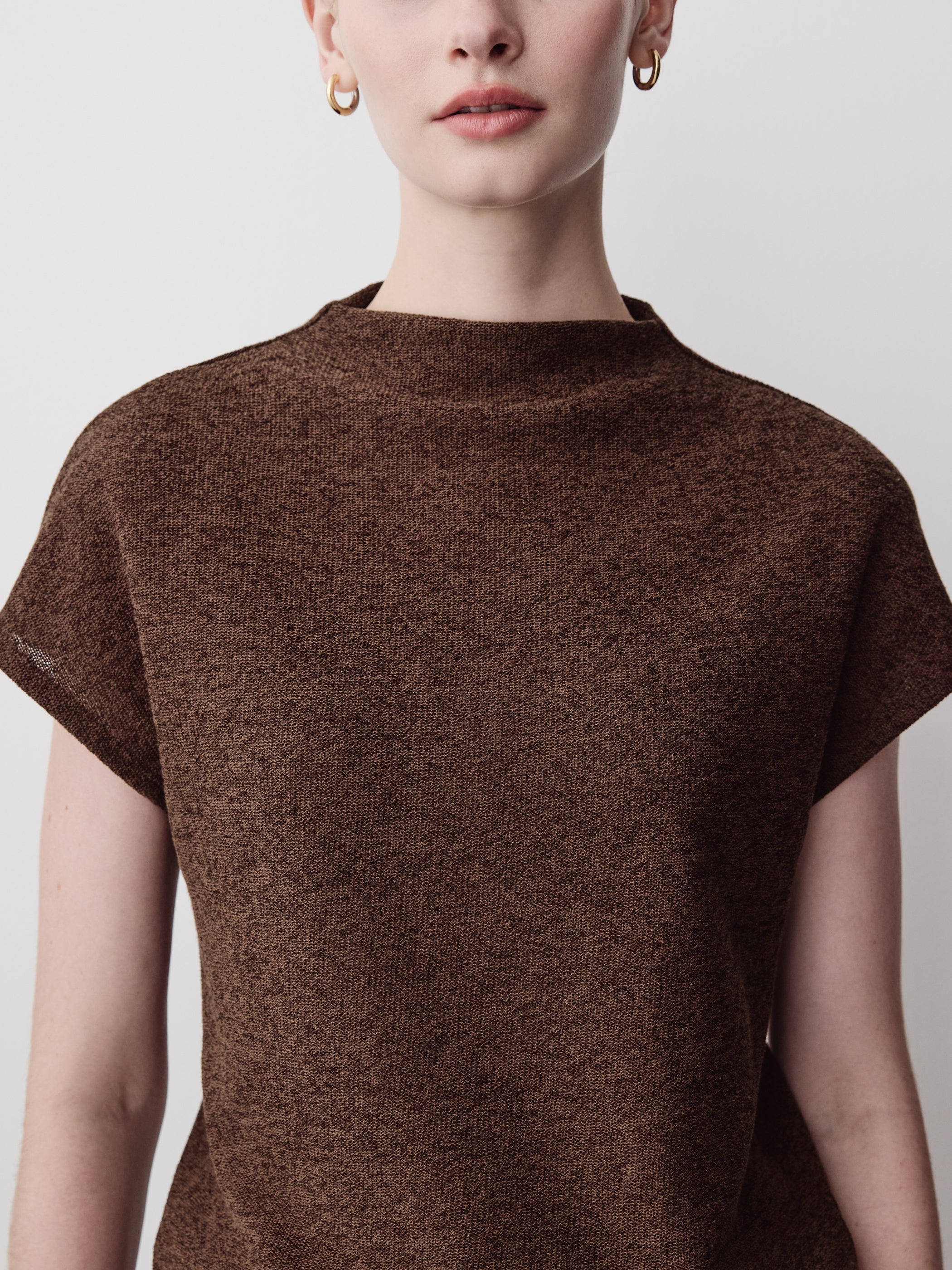 Extended-Sleeve Mock-Neck Textured Top
