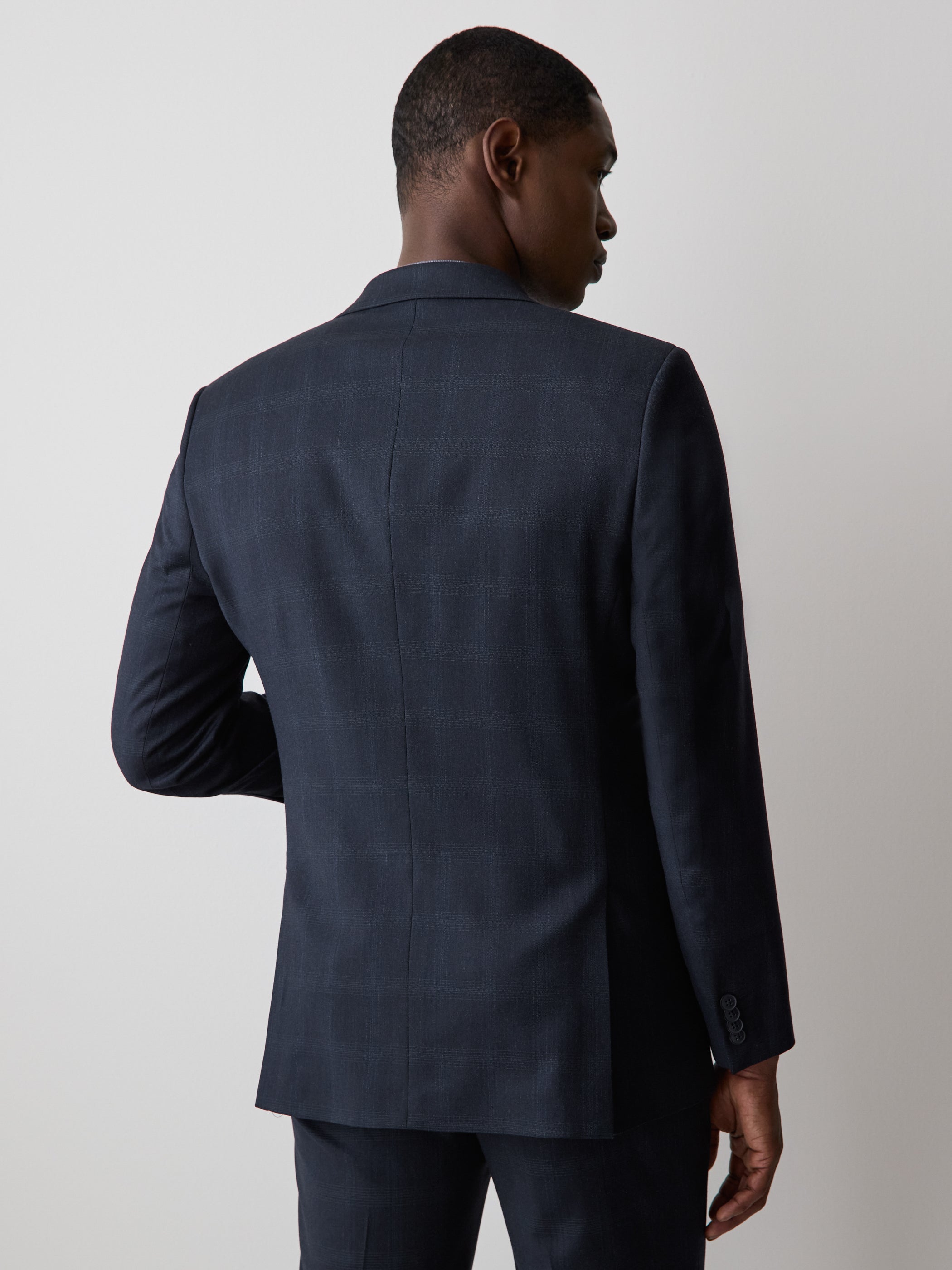 Tailored Fit Navy Checkered Suit Blazer