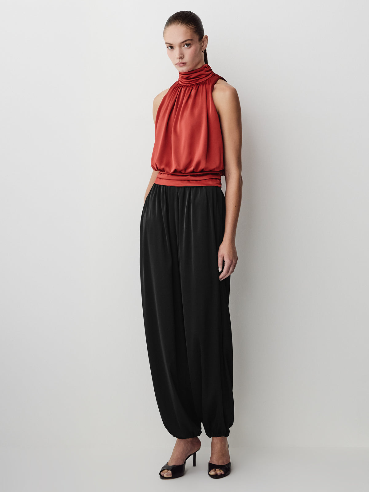 Satin Sleeveless Halter Blouse