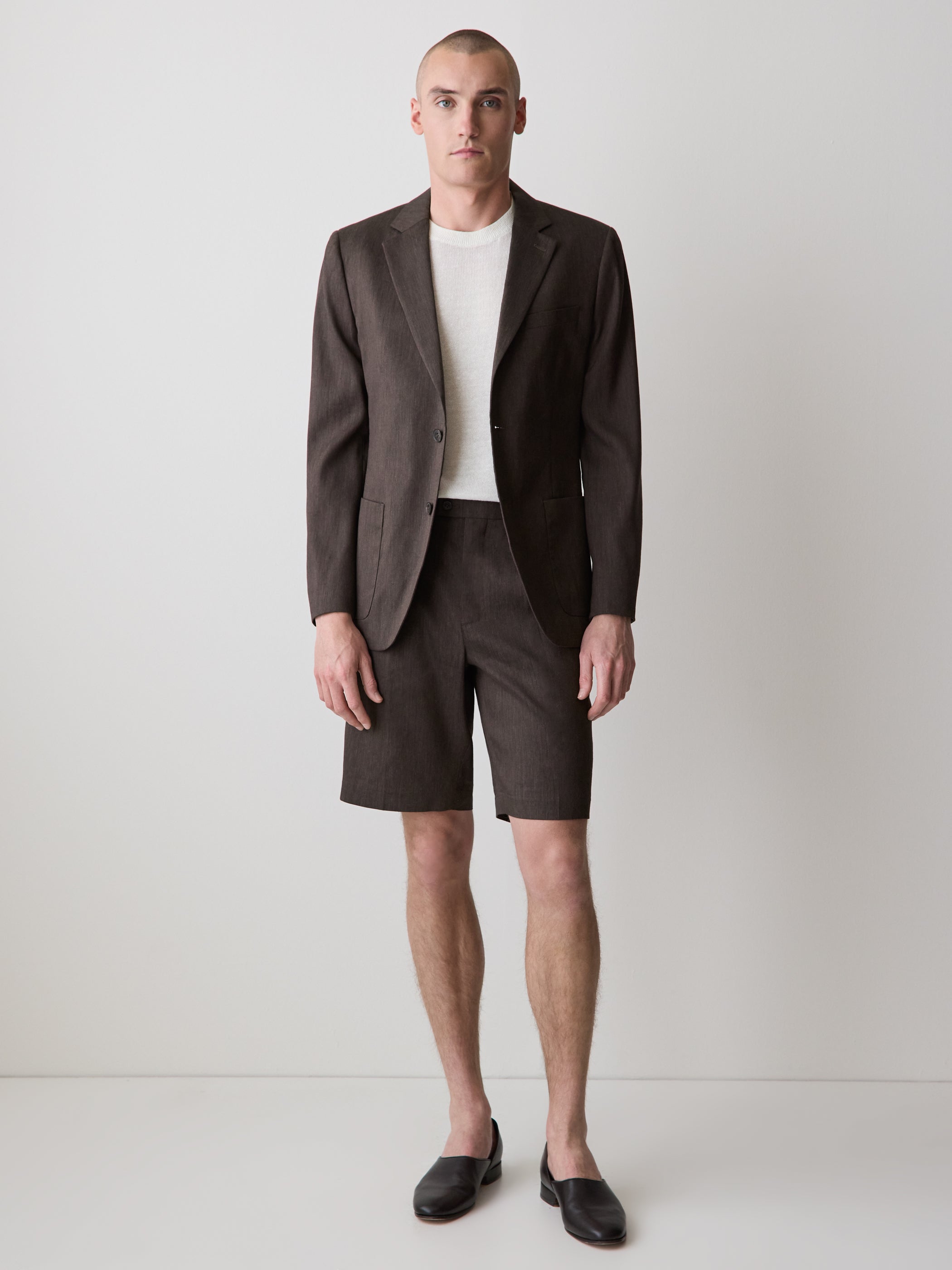 Slim-Fit Brown Linen-Blend Blazer