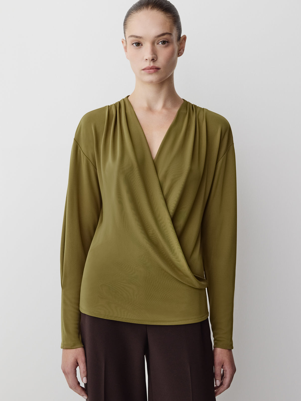 Long-Sleeve Top with Wrap Neckline