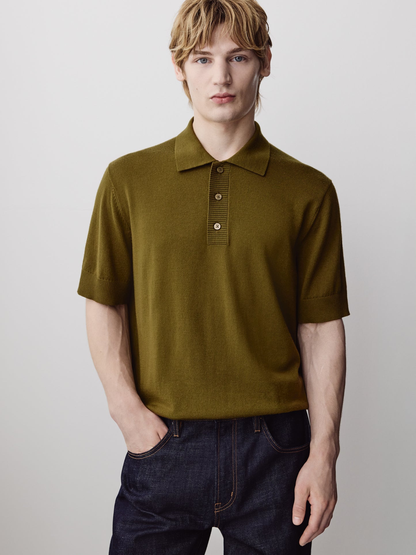 Merino Wool Polo Sweater Short Sleeve