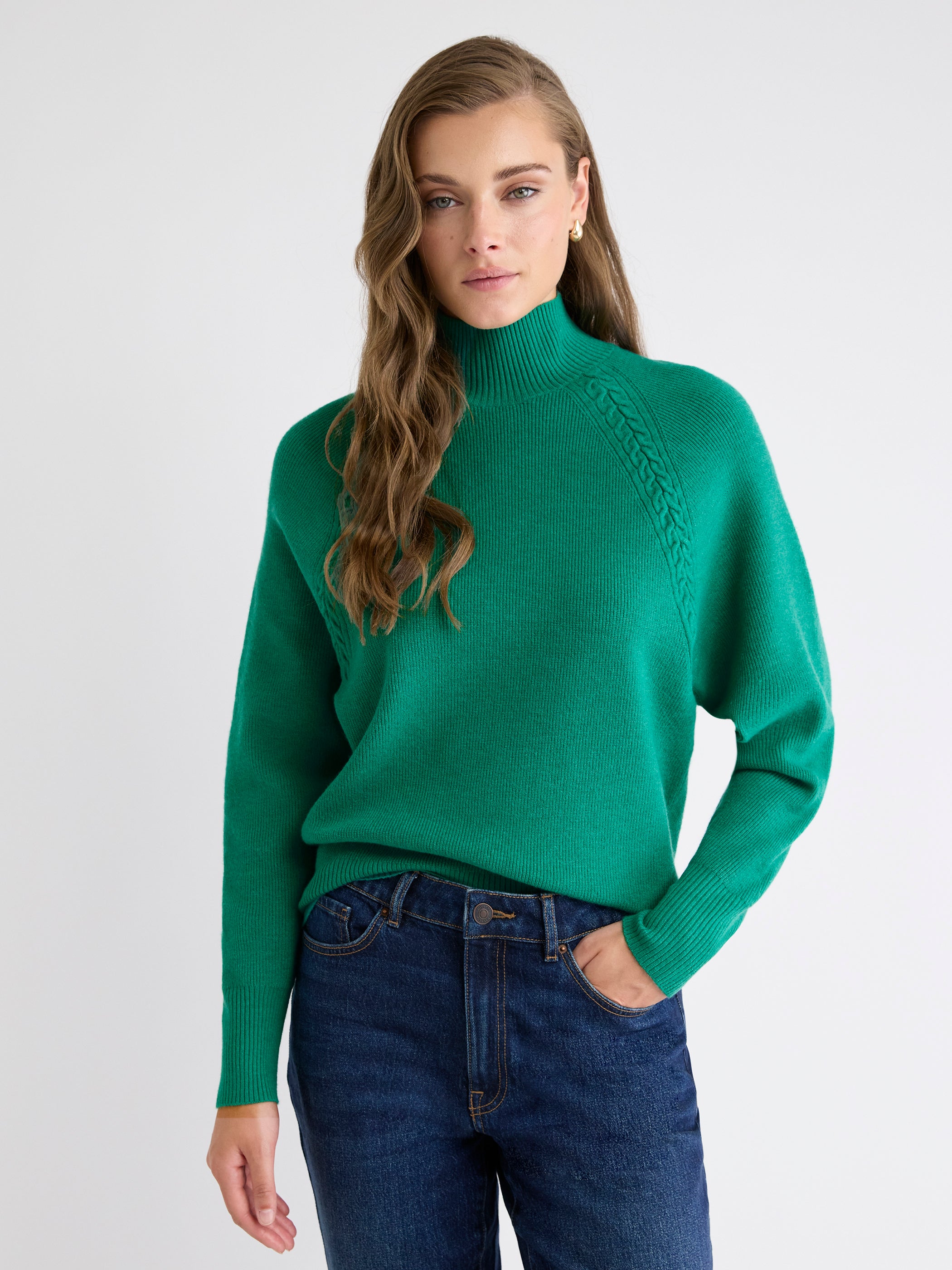 Pull Côtelé à Col Montant et Manches Longues