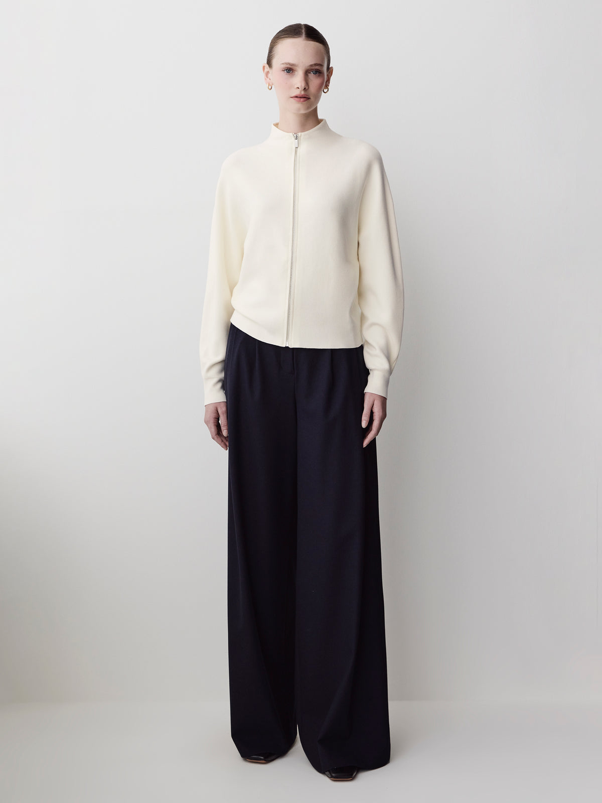 Knit Sweater Cardigan with Zip, Viscose Blend