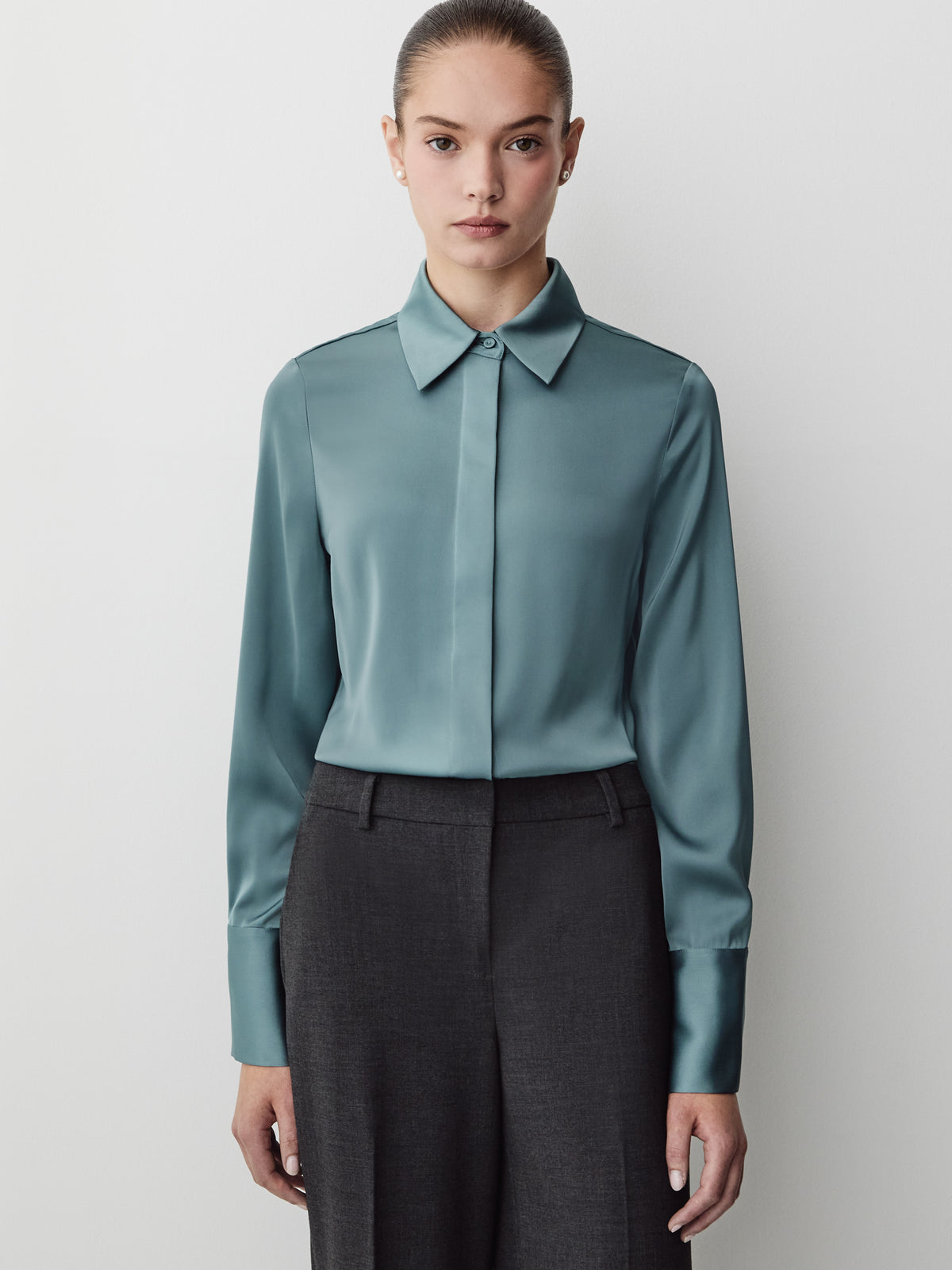 Long-Sleeve Satin Shirt