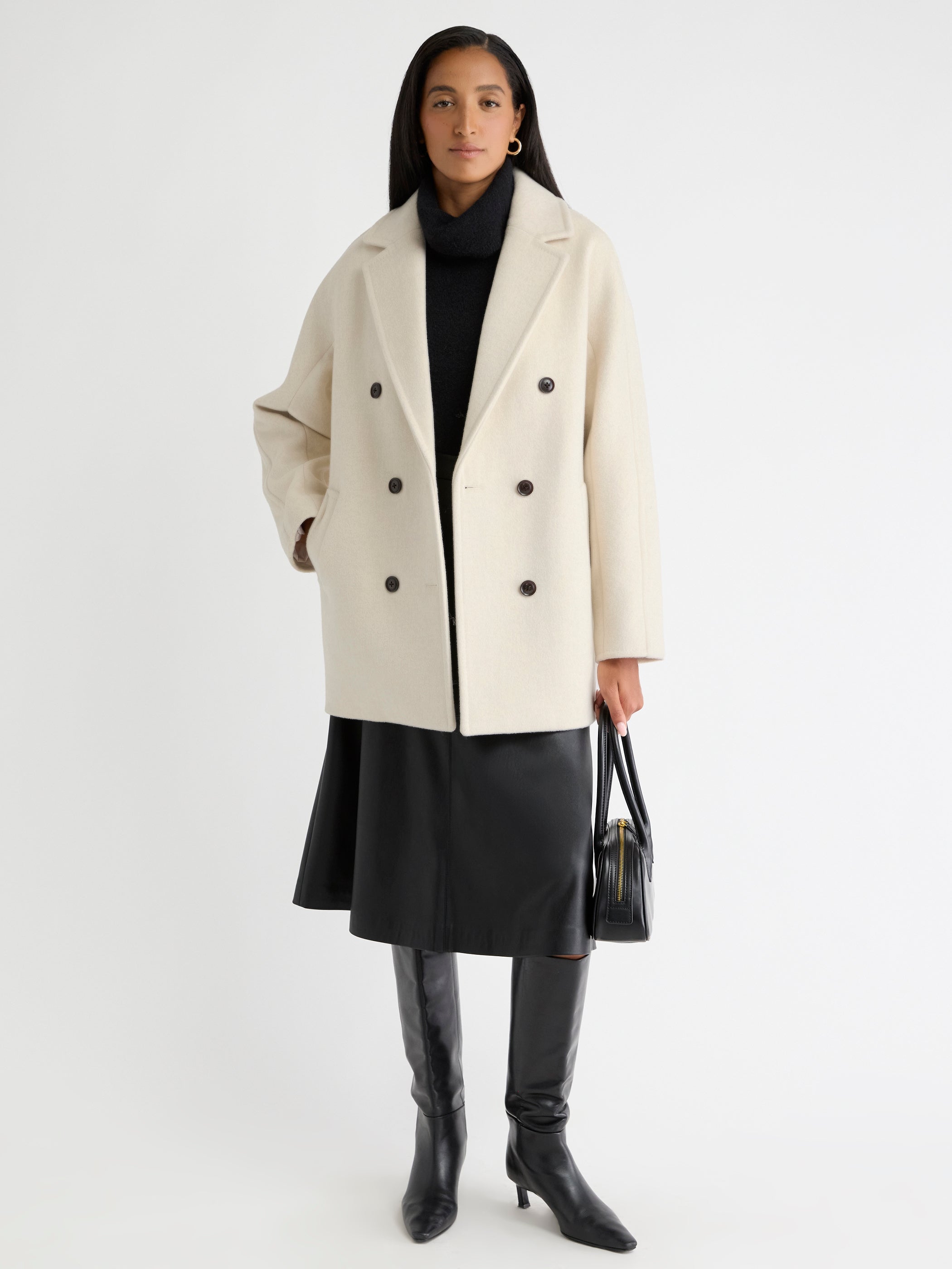 Melton Wool-Blend Double-Breasted Peacoat