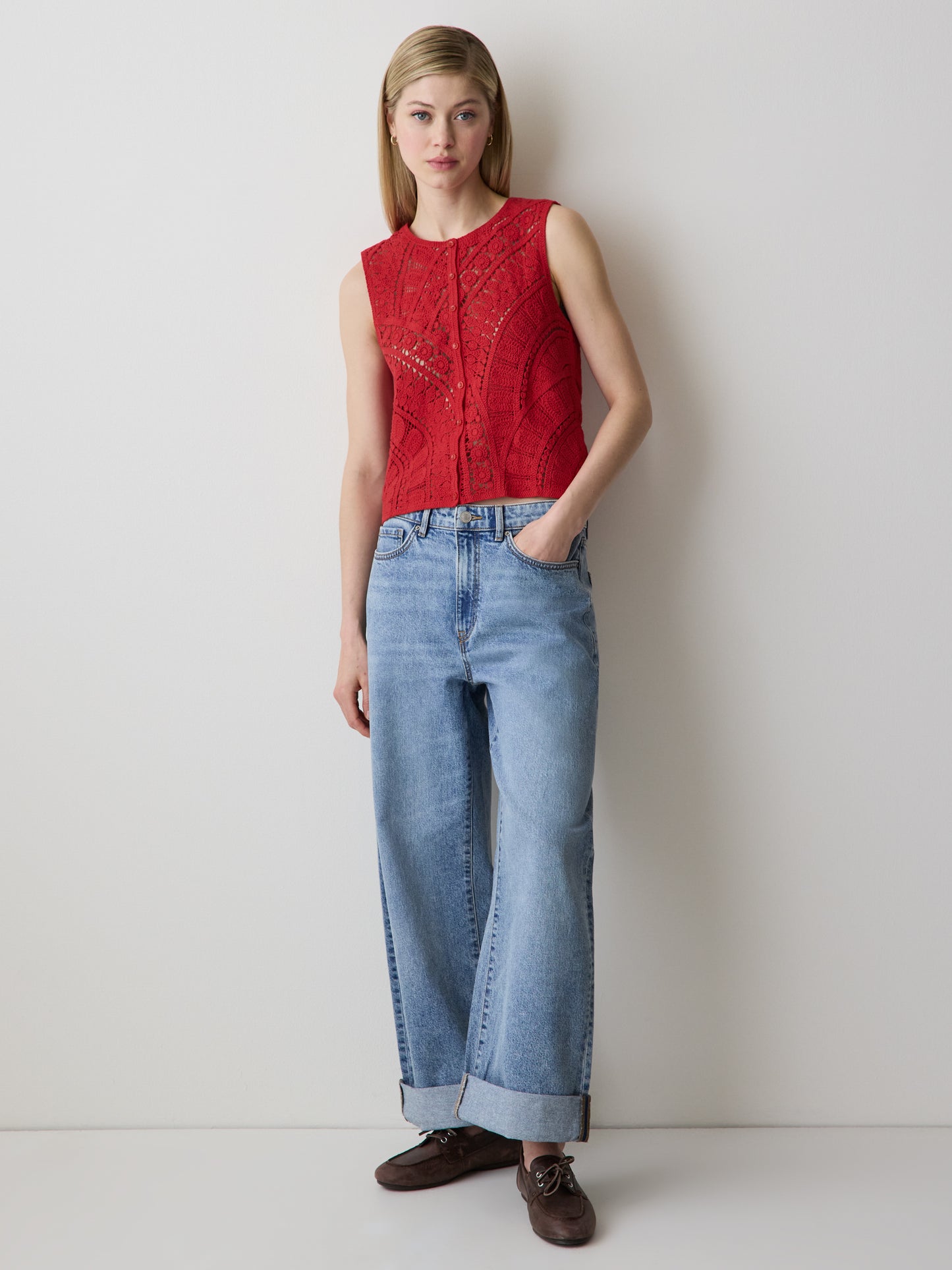 Buttoned-Down Crochet Tank Top