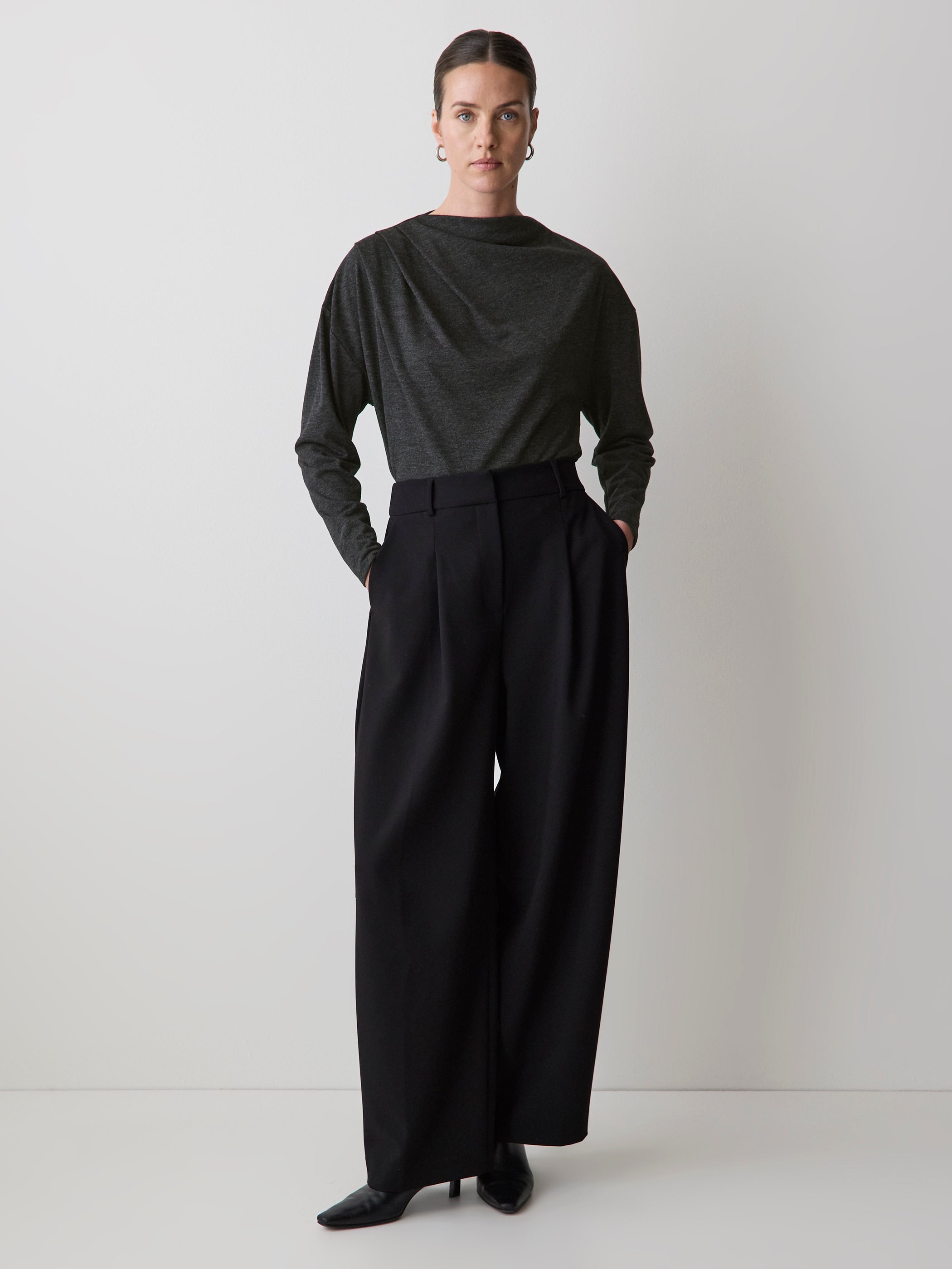 Haut à Manches Longues à Col Rond Drapé