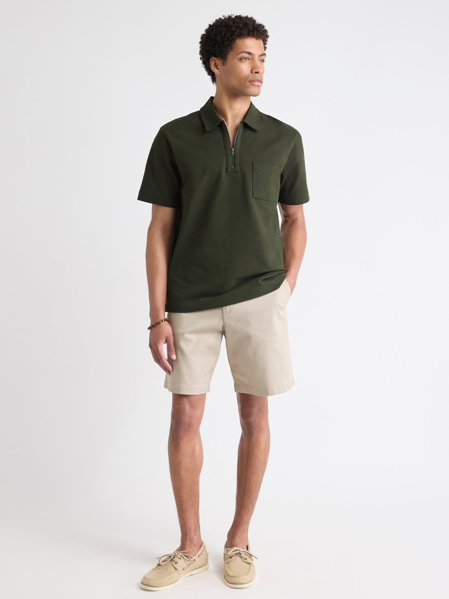 Oversized Short-Sleeve Half-Zip Polo