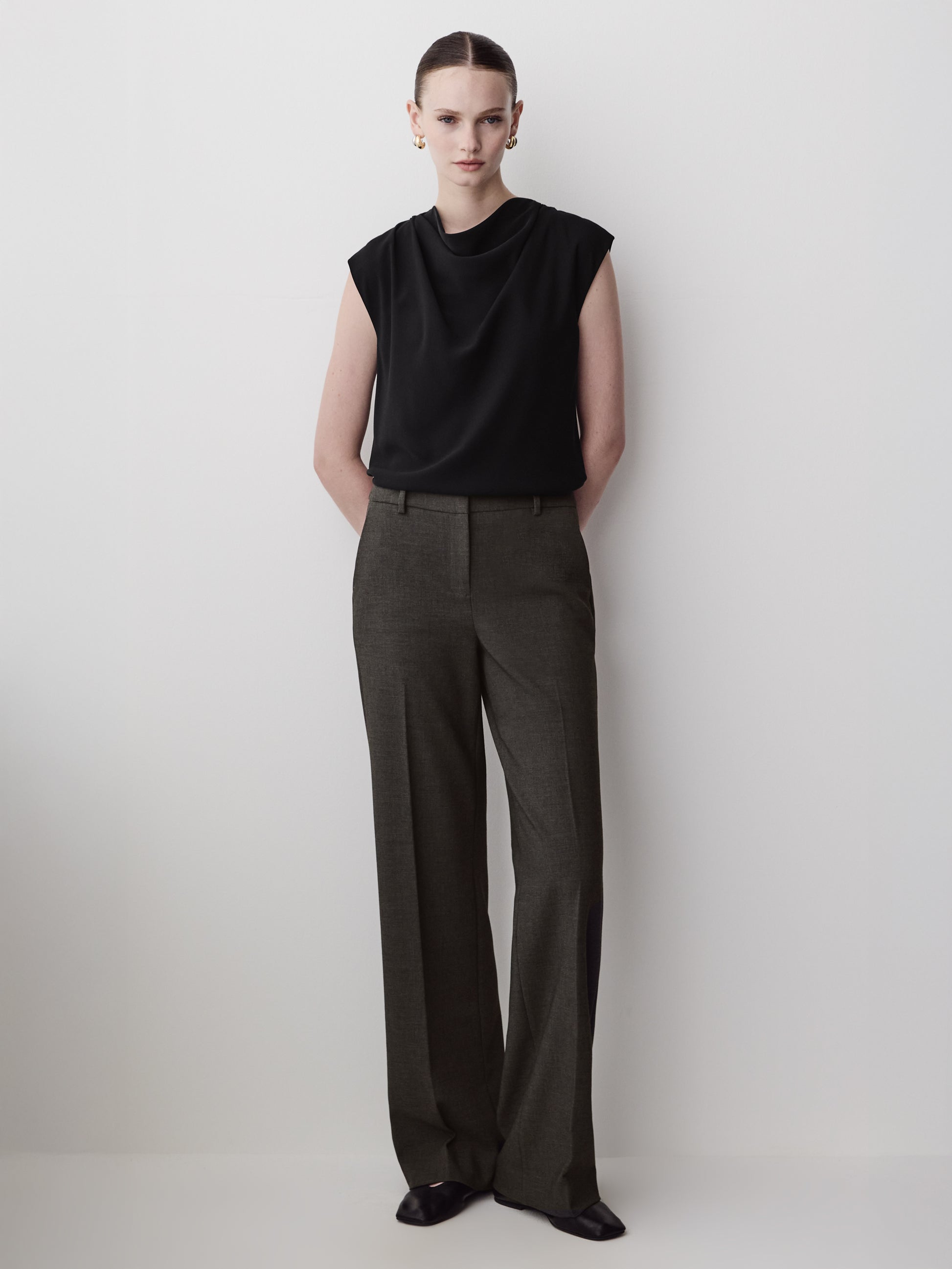 Woven Blouse Luxe Crepe Cowl Neck