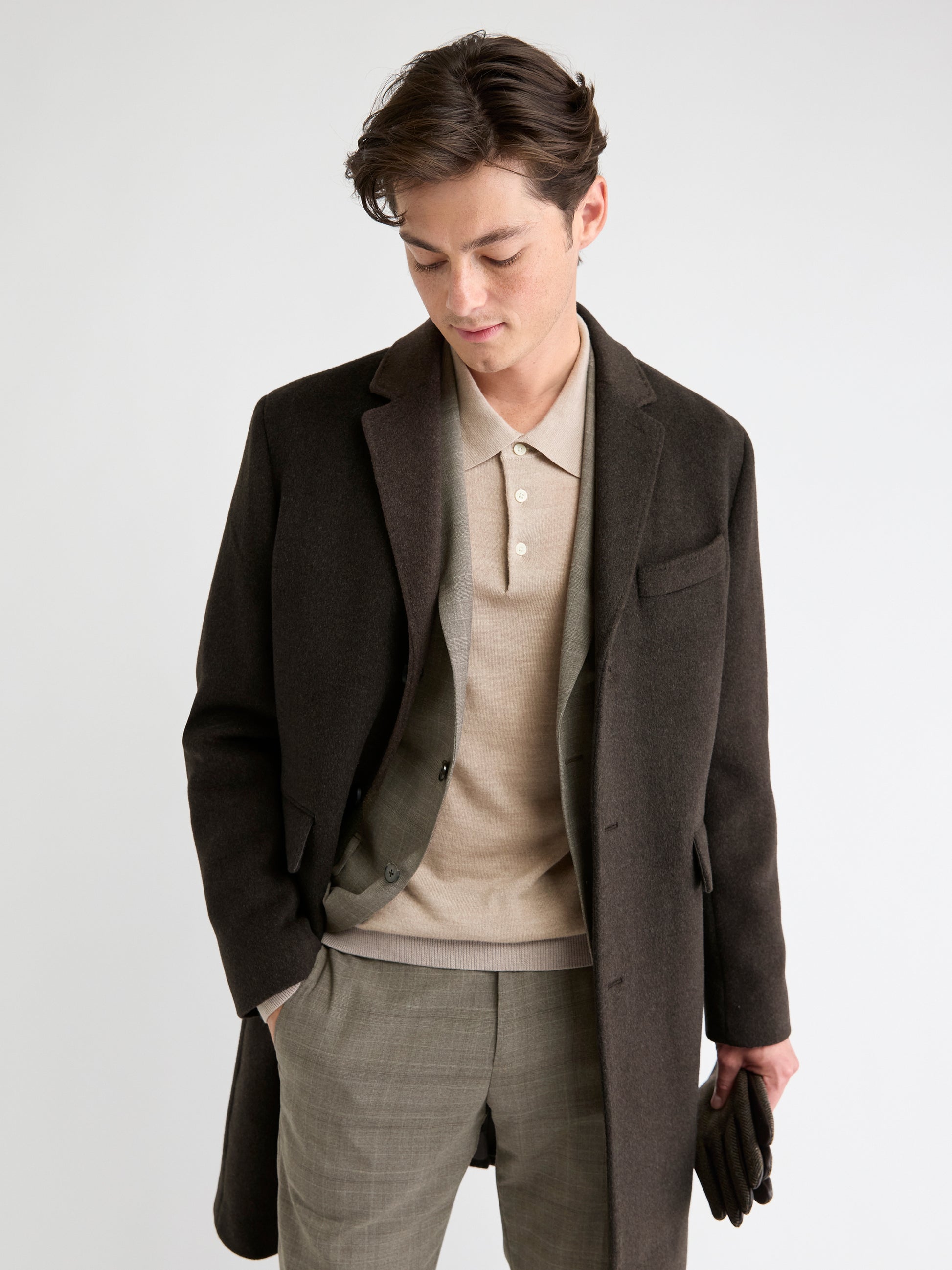 Wool and Cashmere Coat with Tailored Collar