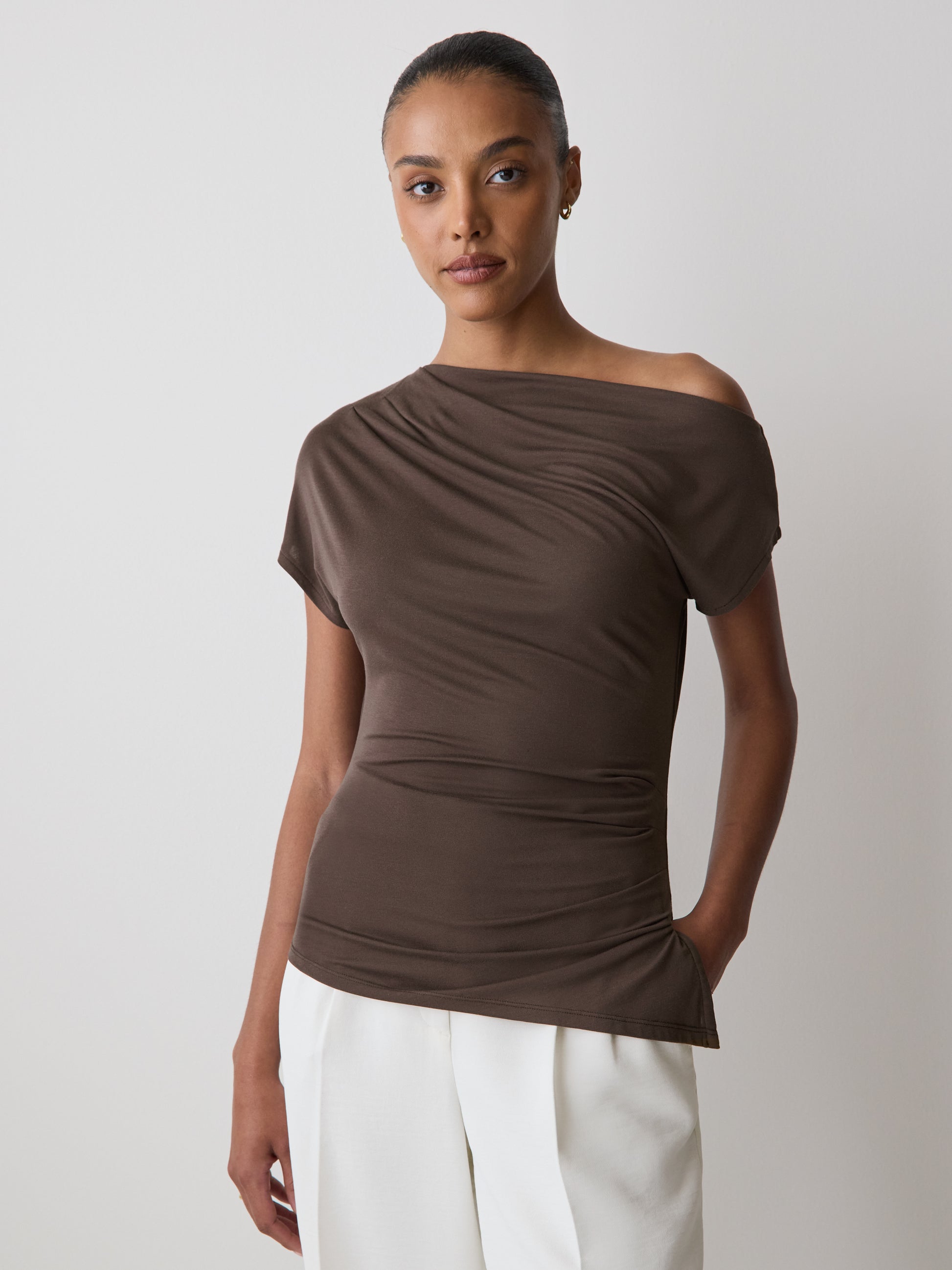Off-Shoulder Knit Top in Silk Jersey