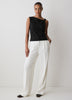 Woven Linen Blend Shell Blouse with Shoulder Twist