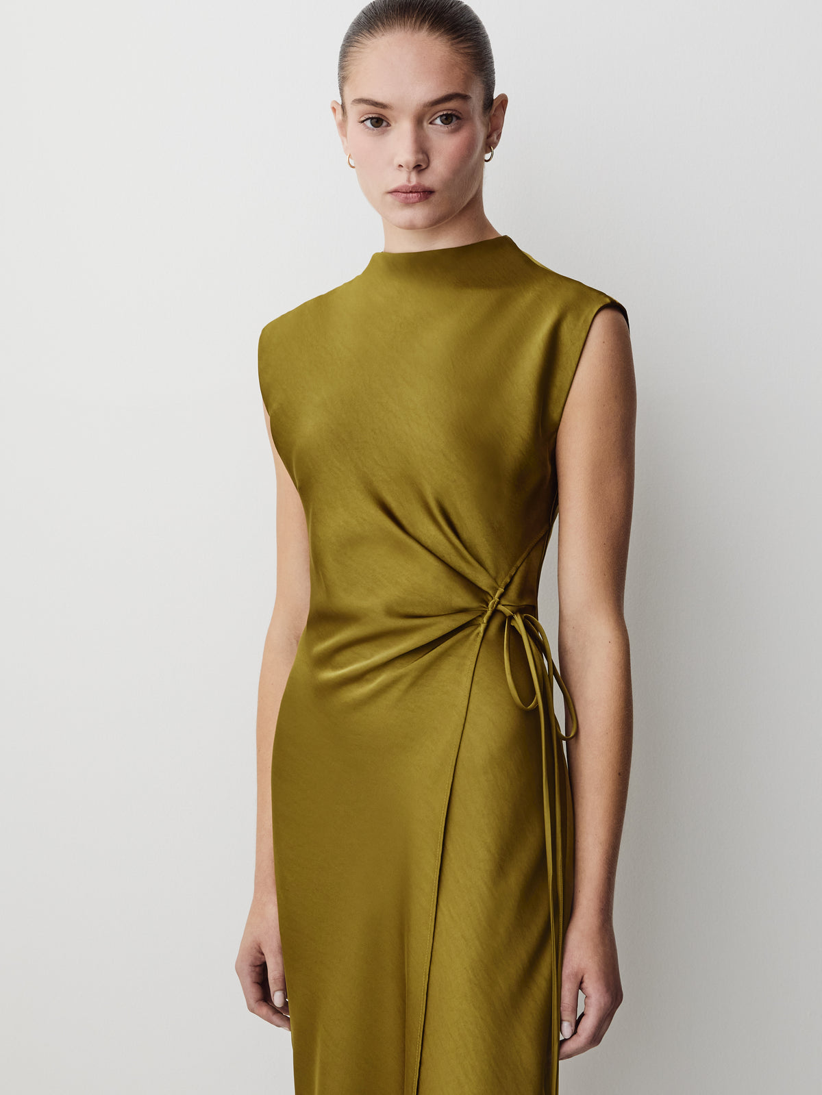 Satin Wrap Dress With Front Tie