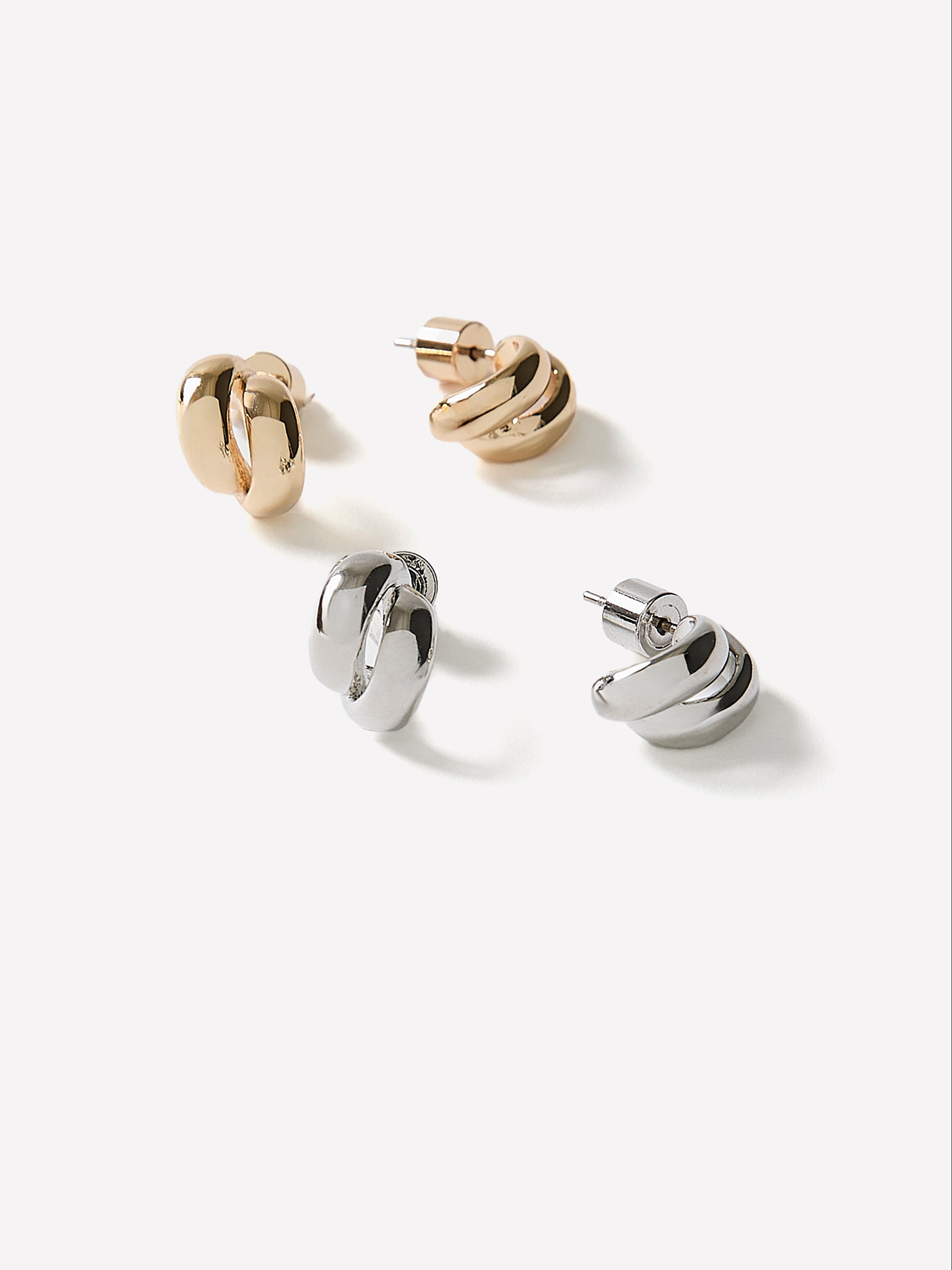 Silver and Golden Double Hoops - 2 Pairs