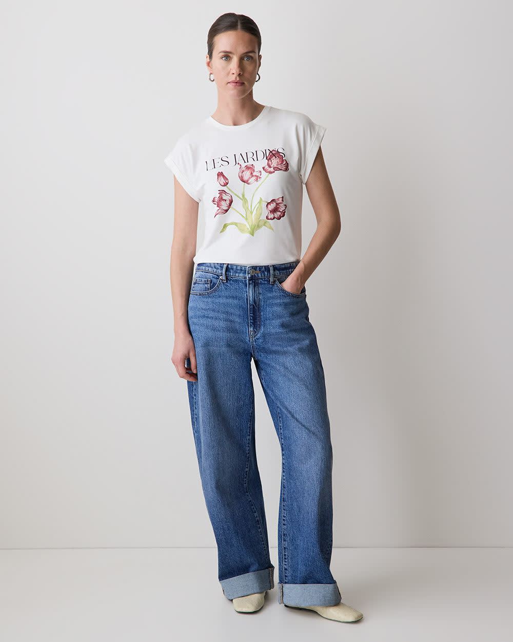 T-Shirt à Col Rond et Manches Très Courtes