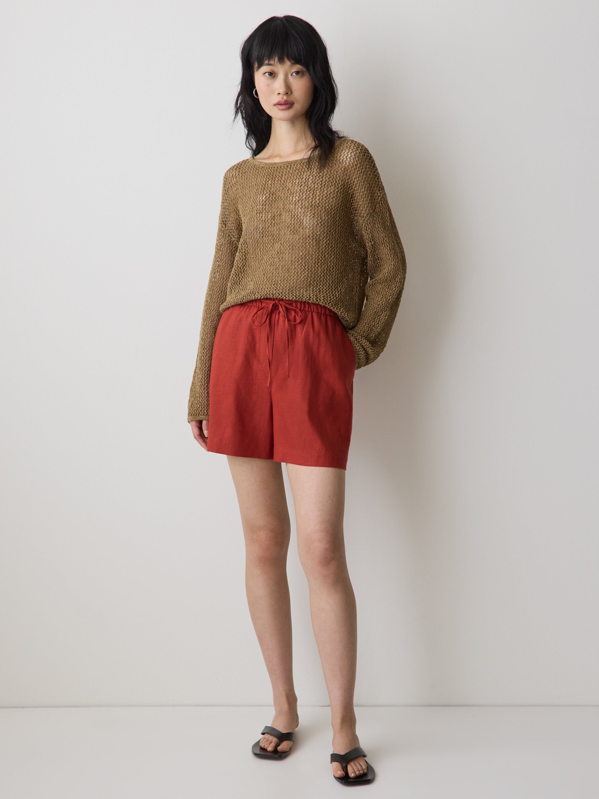 Linen-Blend Mid-Rise Pull-On Short
