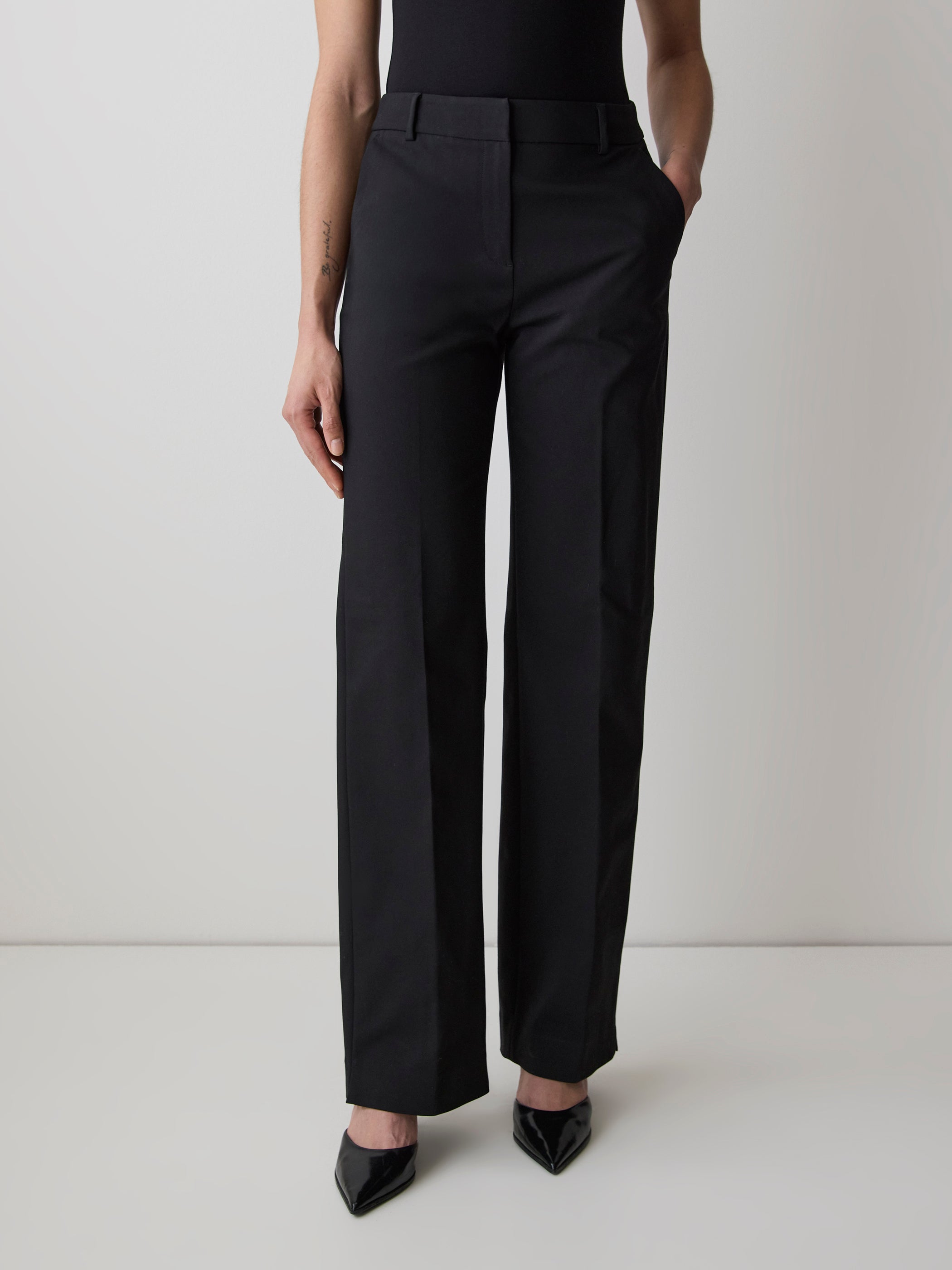 Pantalon Indispensable Signature à Jambe Large et Taille Haute