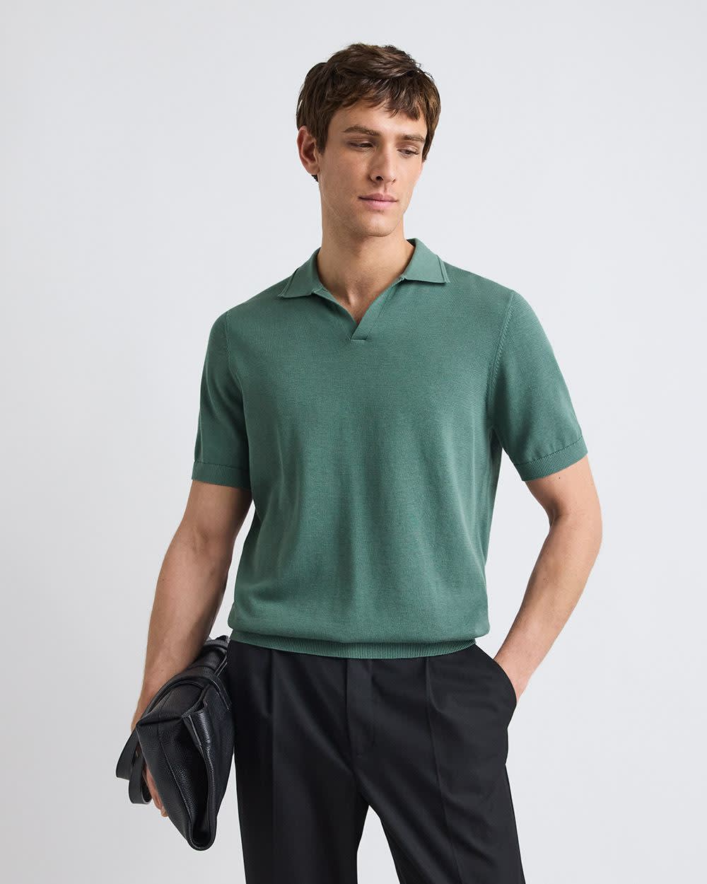 Polo à Manches Courtes en Coton avec Col Johnny