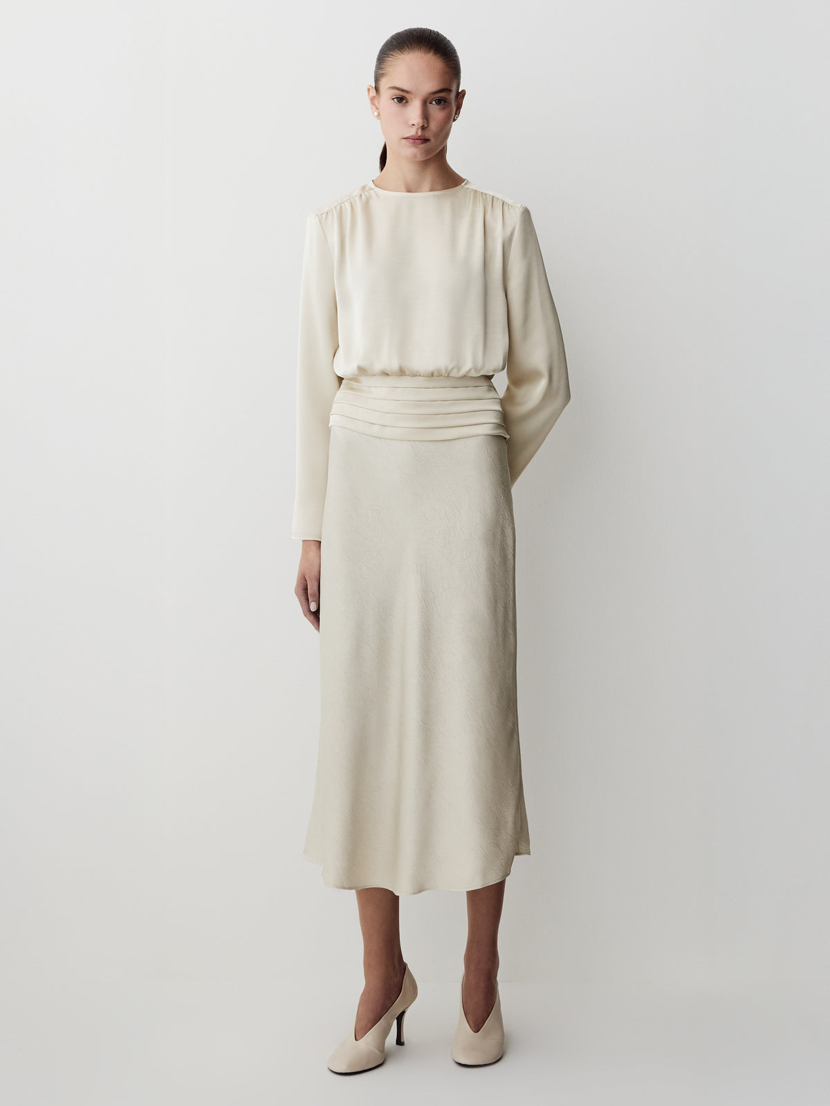 Satin Flare Midi Skirt
