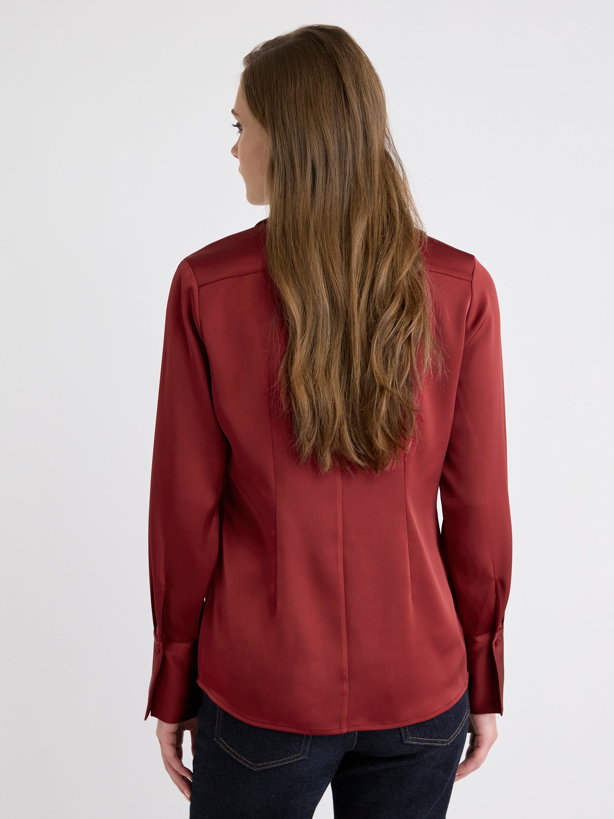 Blouse Boutonnée en Satin à Manches Longues