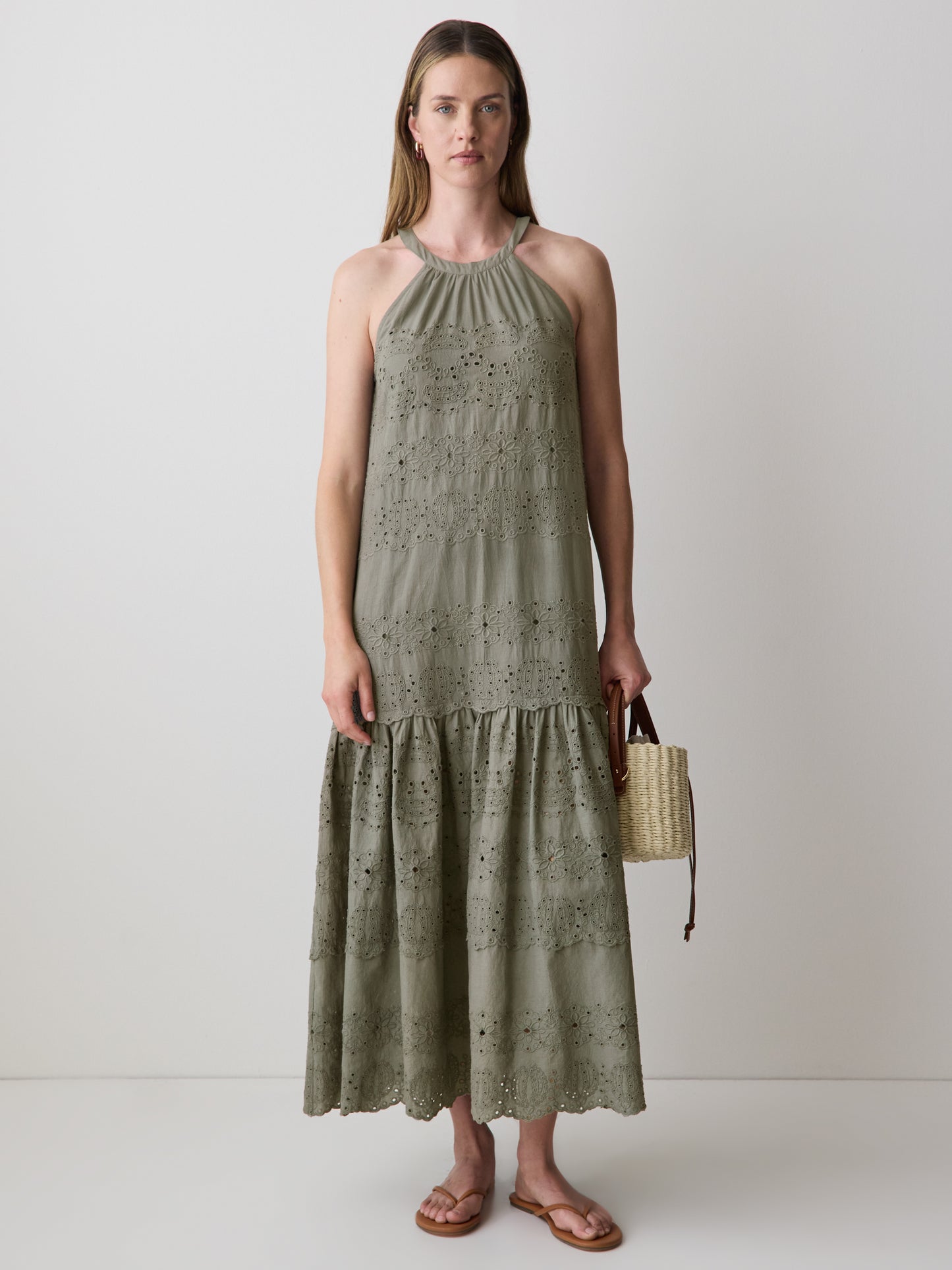 Cotton Eyelet Halter Maxi Dress