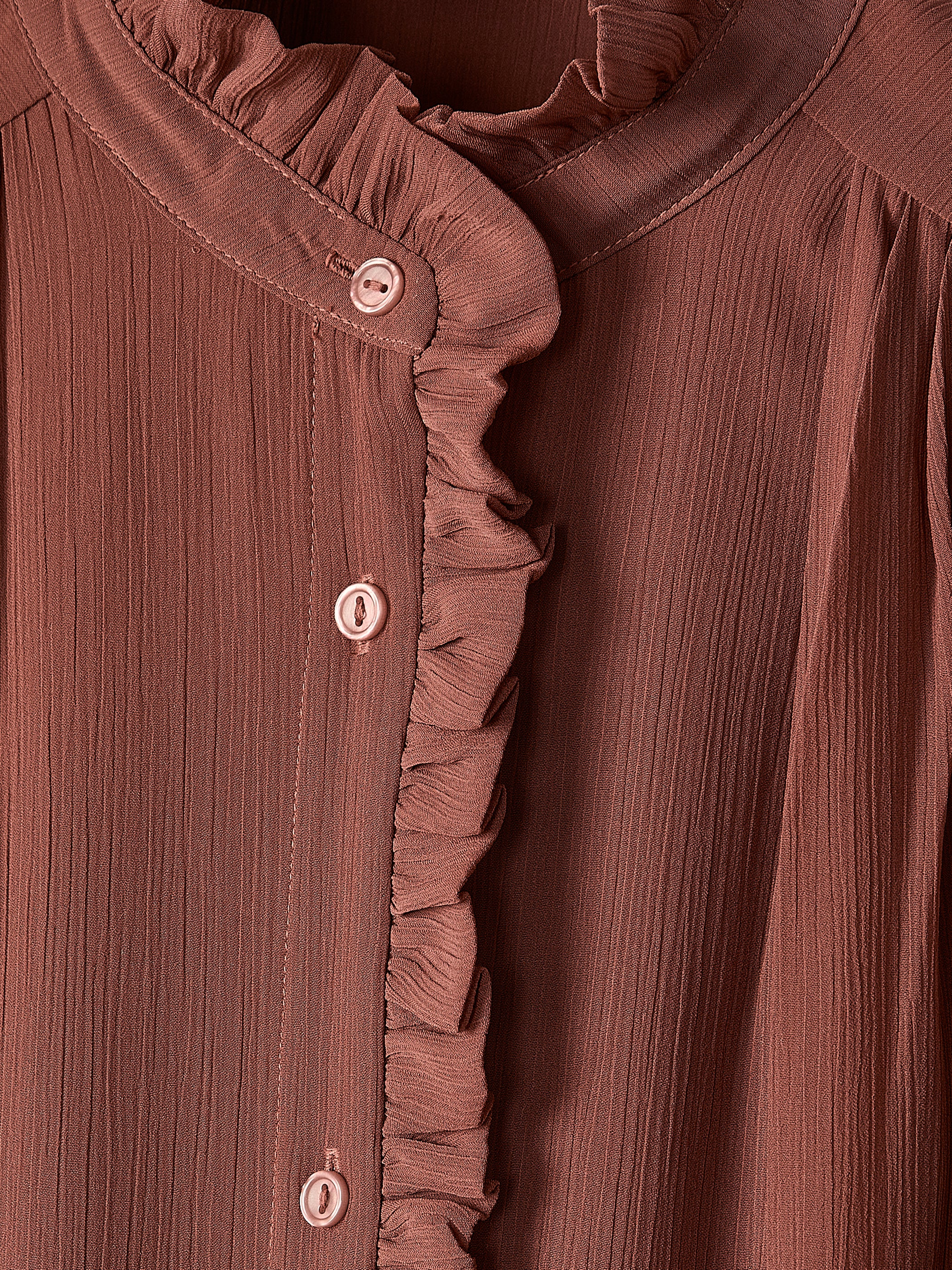 Robe Midi Boutonnée à Manches Longues et Col Montant