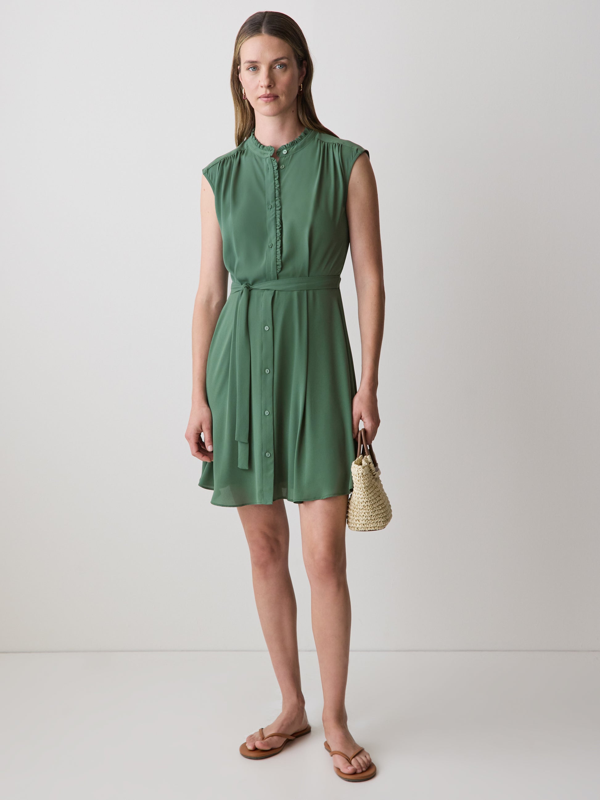 Sleeveless Mock-Neck Buttoned-Down Mini Dress