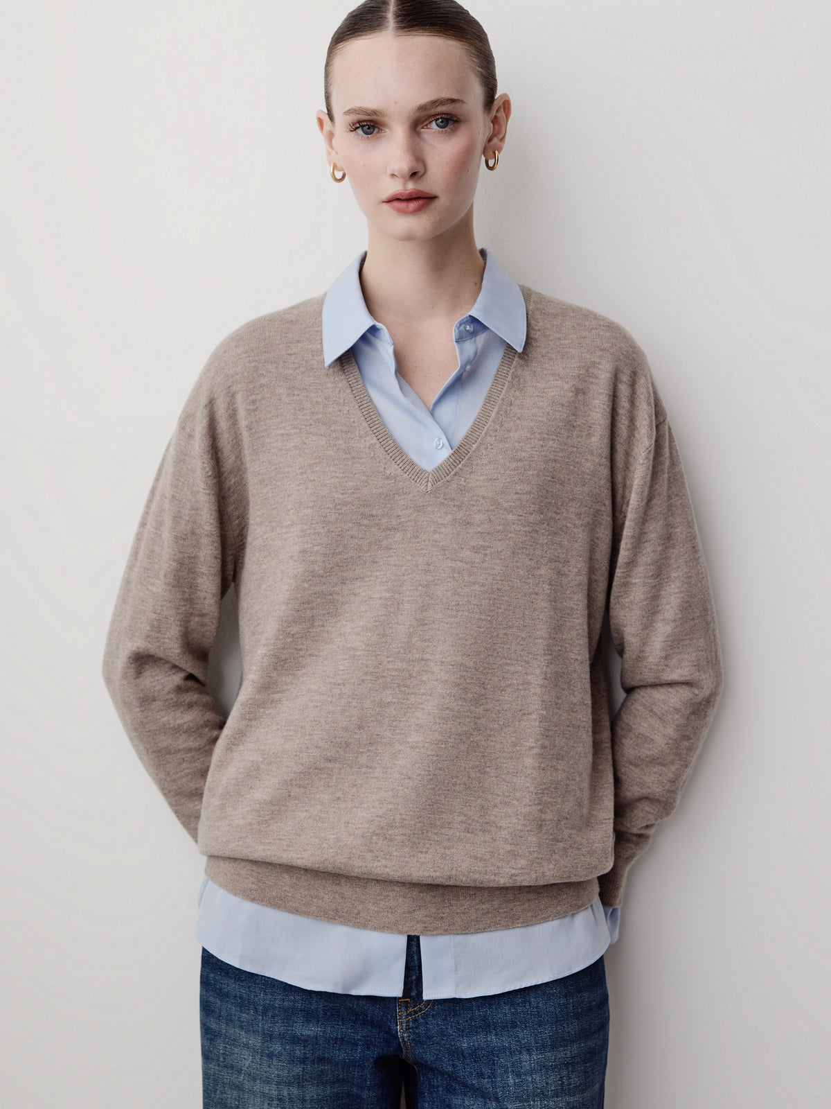 Long-Sleeve V-Neck Oversized Merino Sweater