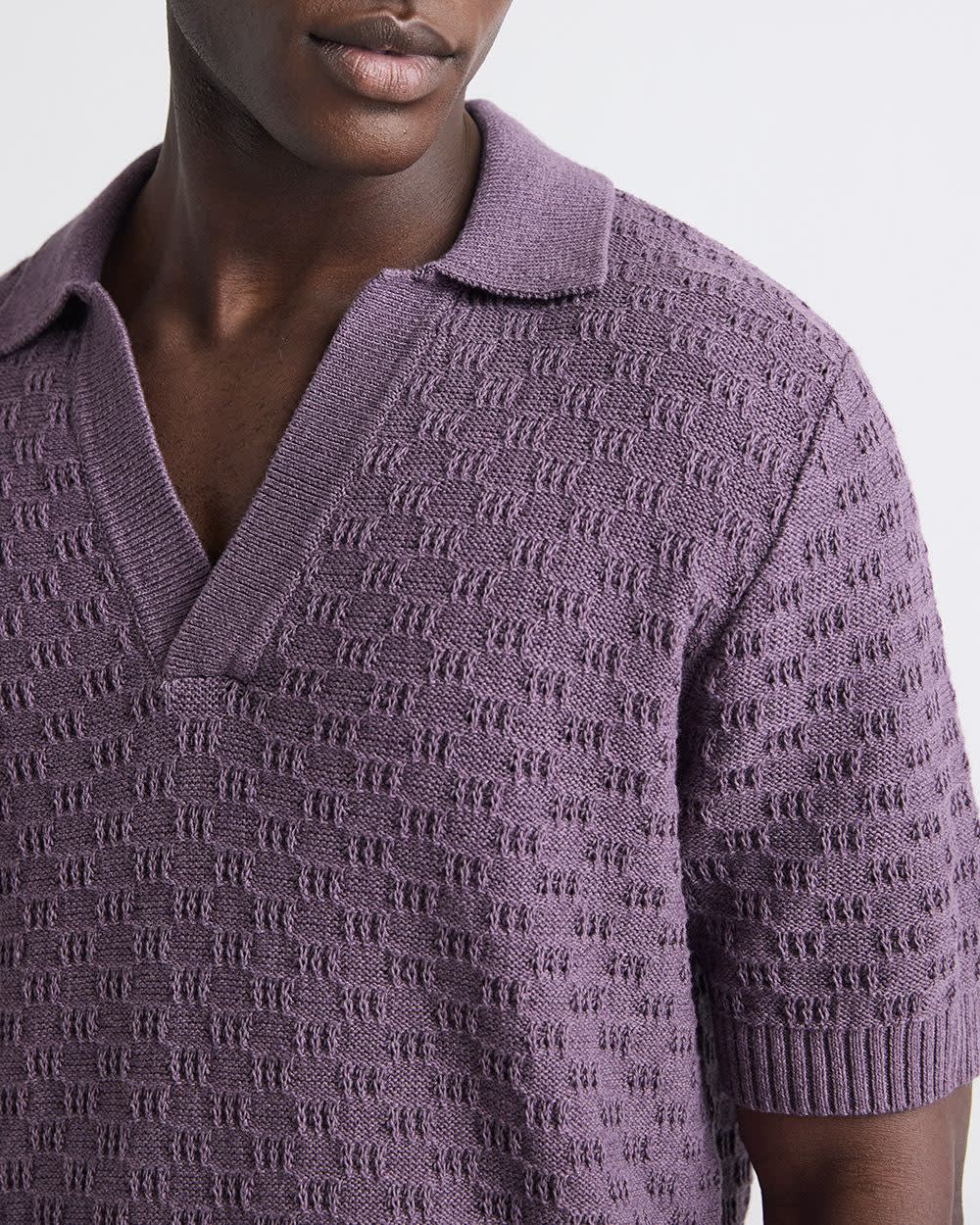 Short-Sleeve Linen-Blend Polo with Johnny Collar