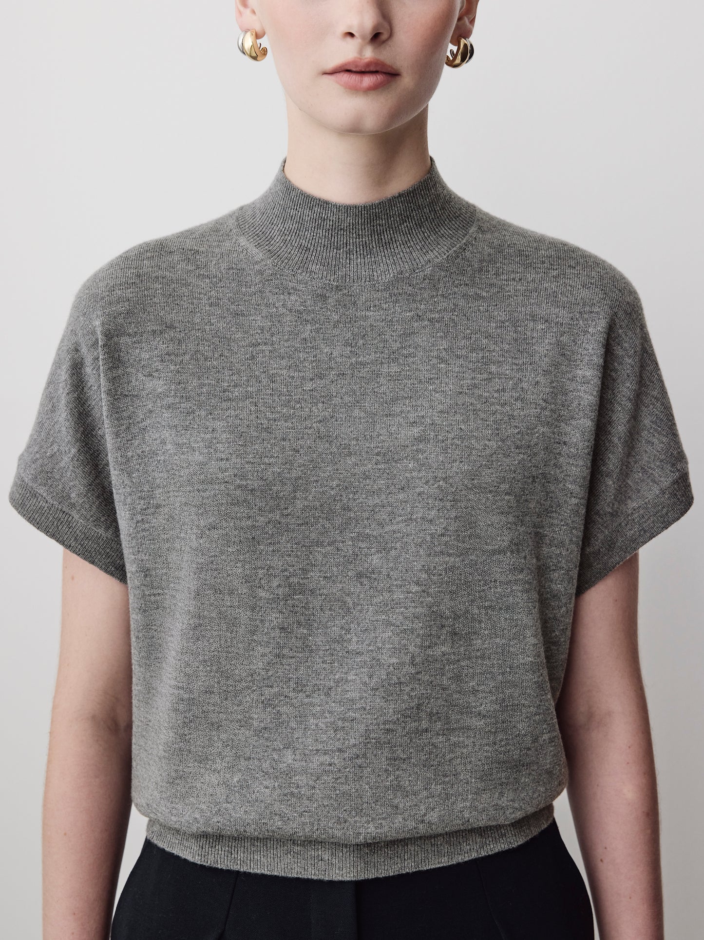 Knit Sweater Extra Fine Merino Wool Mock Neck