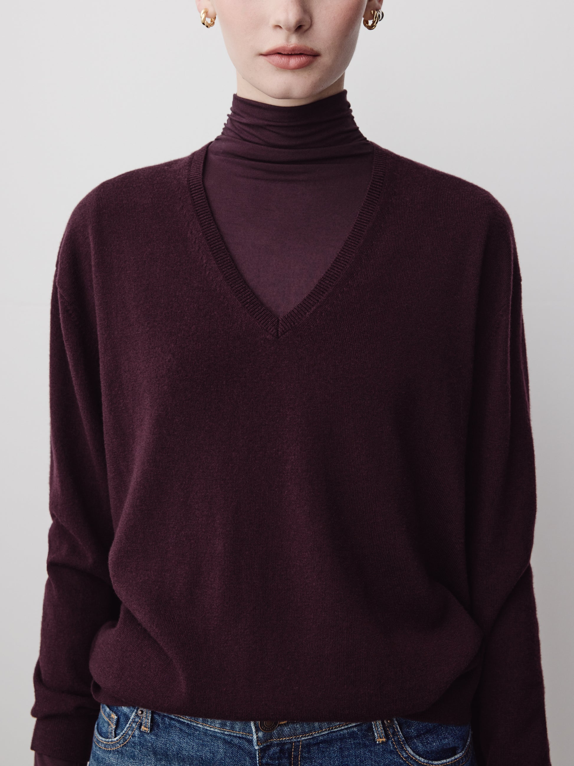 Knit Pullover Fitted Stretch Viscose Mock Neck