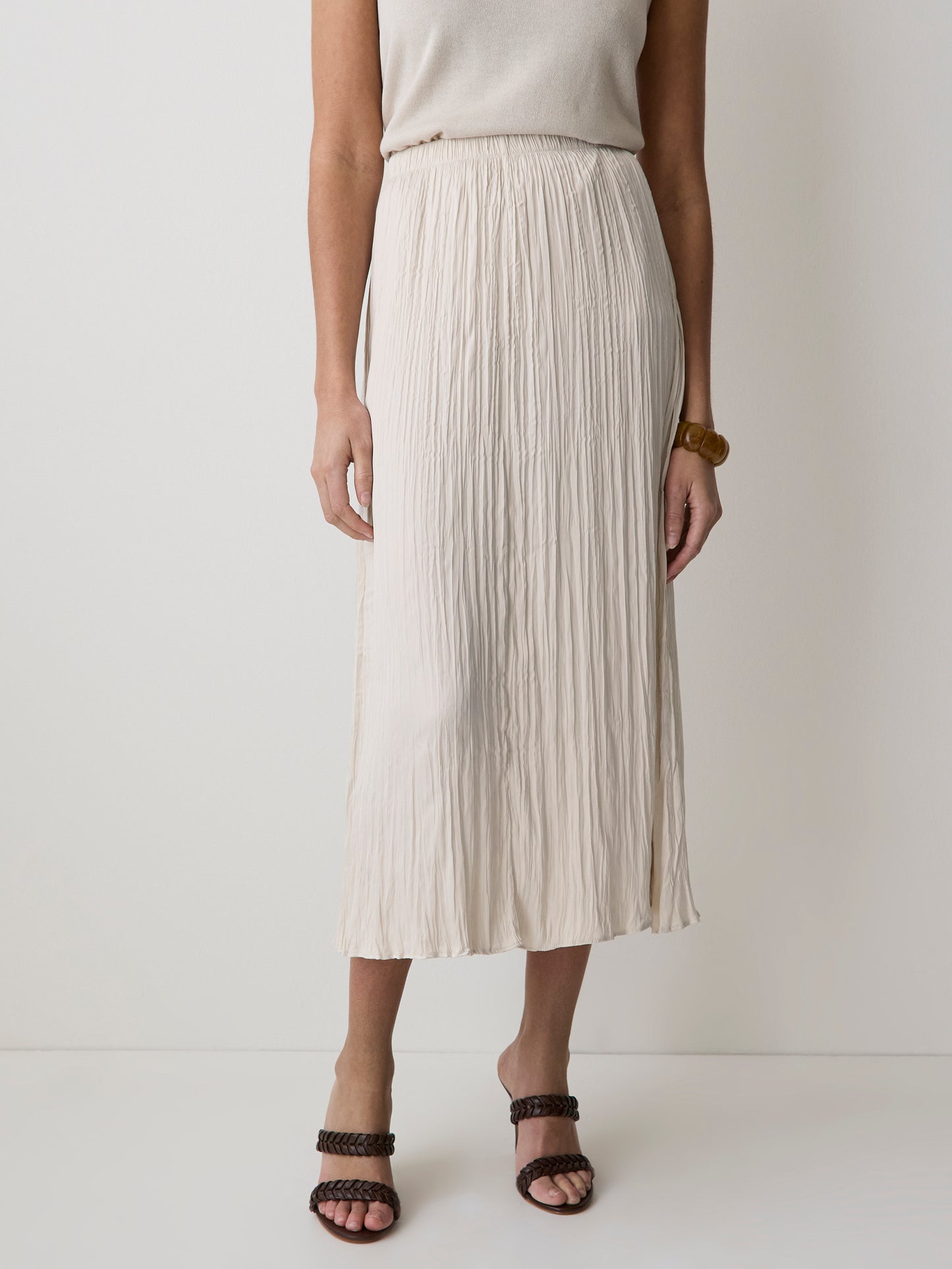 Satin High-Waisted Flare Midi Skirt