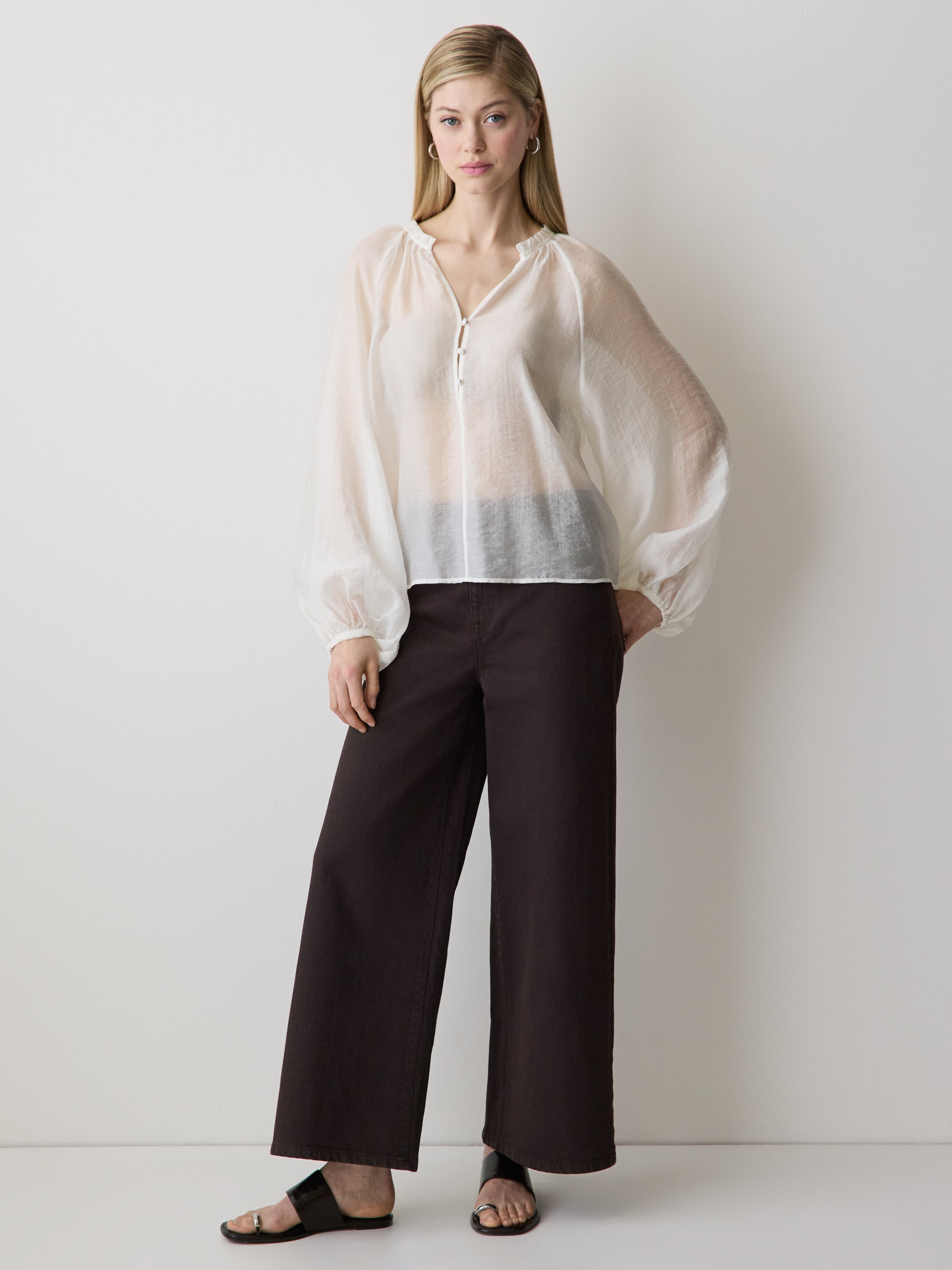 Women's Long-Sleeve Voile Popover Blouse Puffy Sleeve – RW&CO