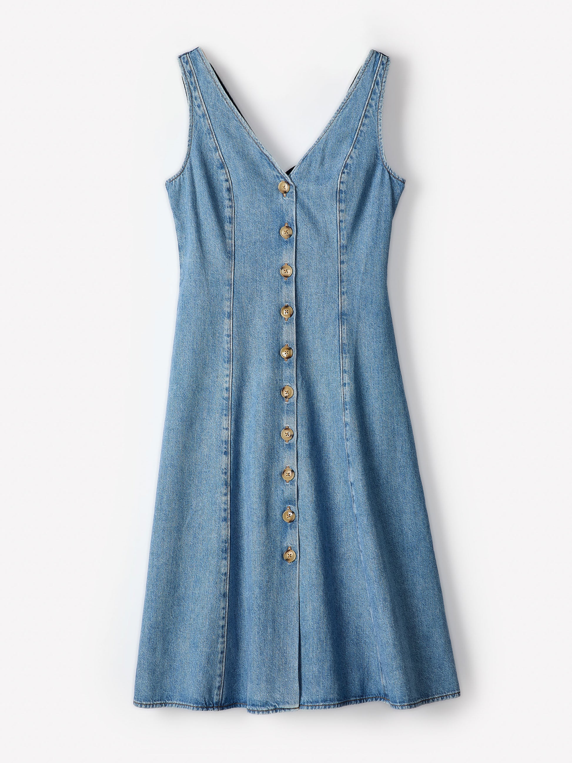 Denim Sleeveless V-Neck Midi Dress