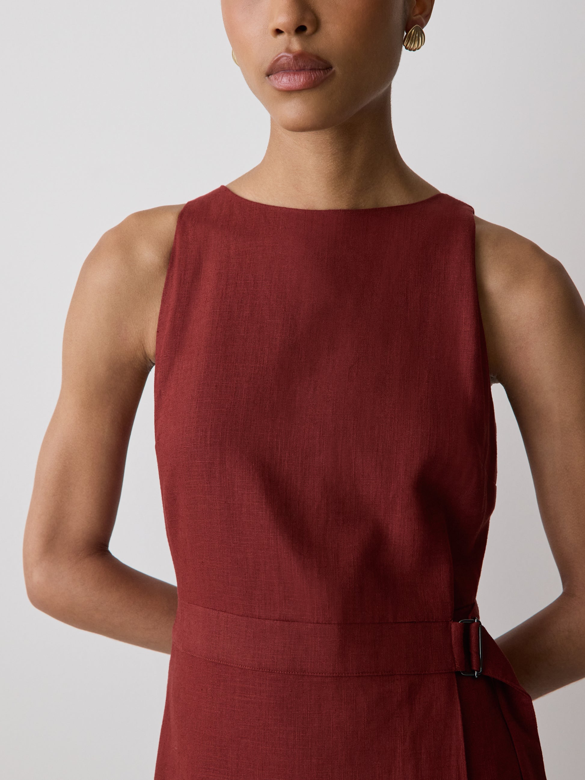 Sleeveless Boat-Neck Linen-Blend Mini Dress