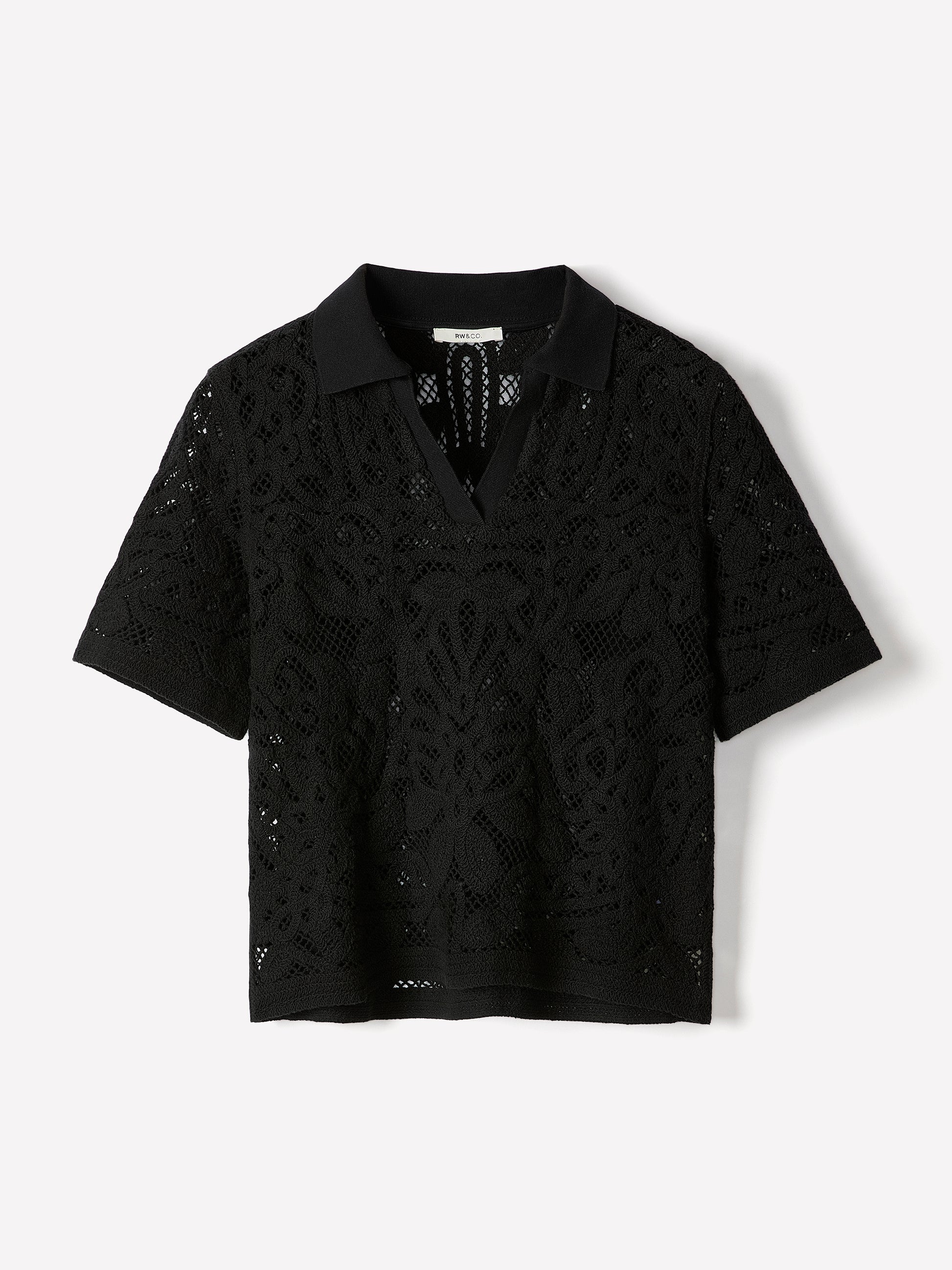Short-Sleeve Crochet Polo Top