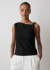 Woven Linen Blend Shell Blouse with Shoulder Twist