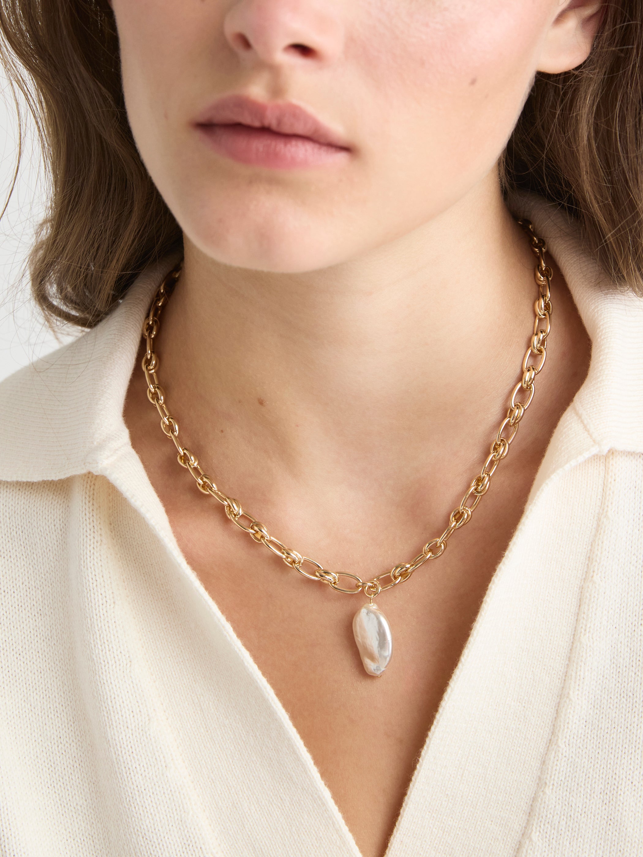 Collier à Maillons avec Pendentif Perle d'Eau Douce