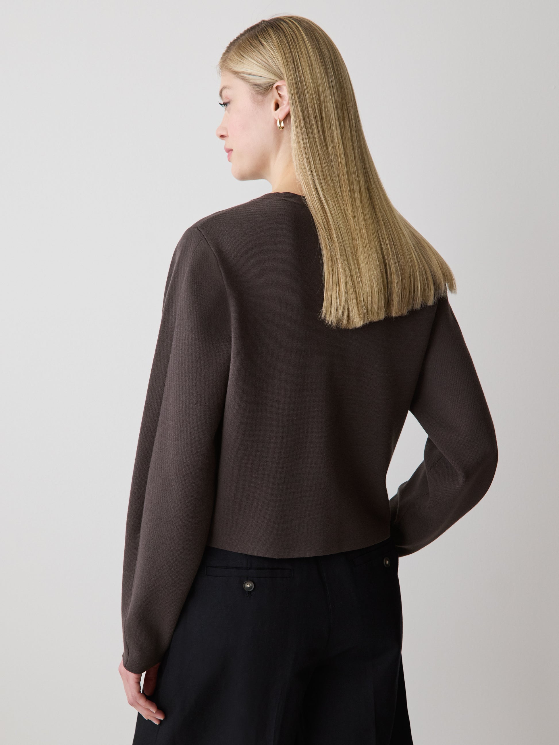 Knit Sweater Cardigan Sculpted Sleeve