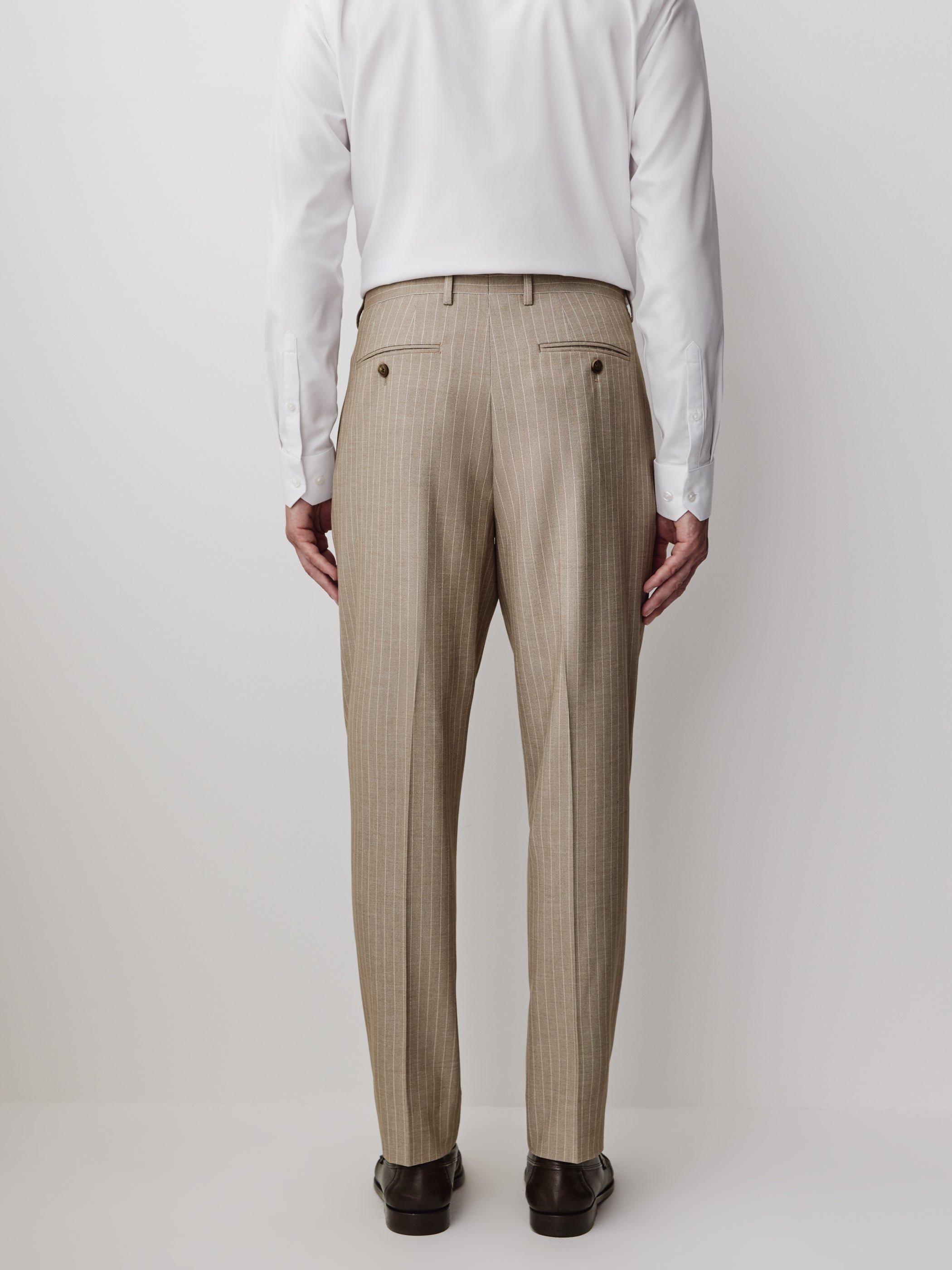 Pleated Tapered-Leg Striped Suit Pant