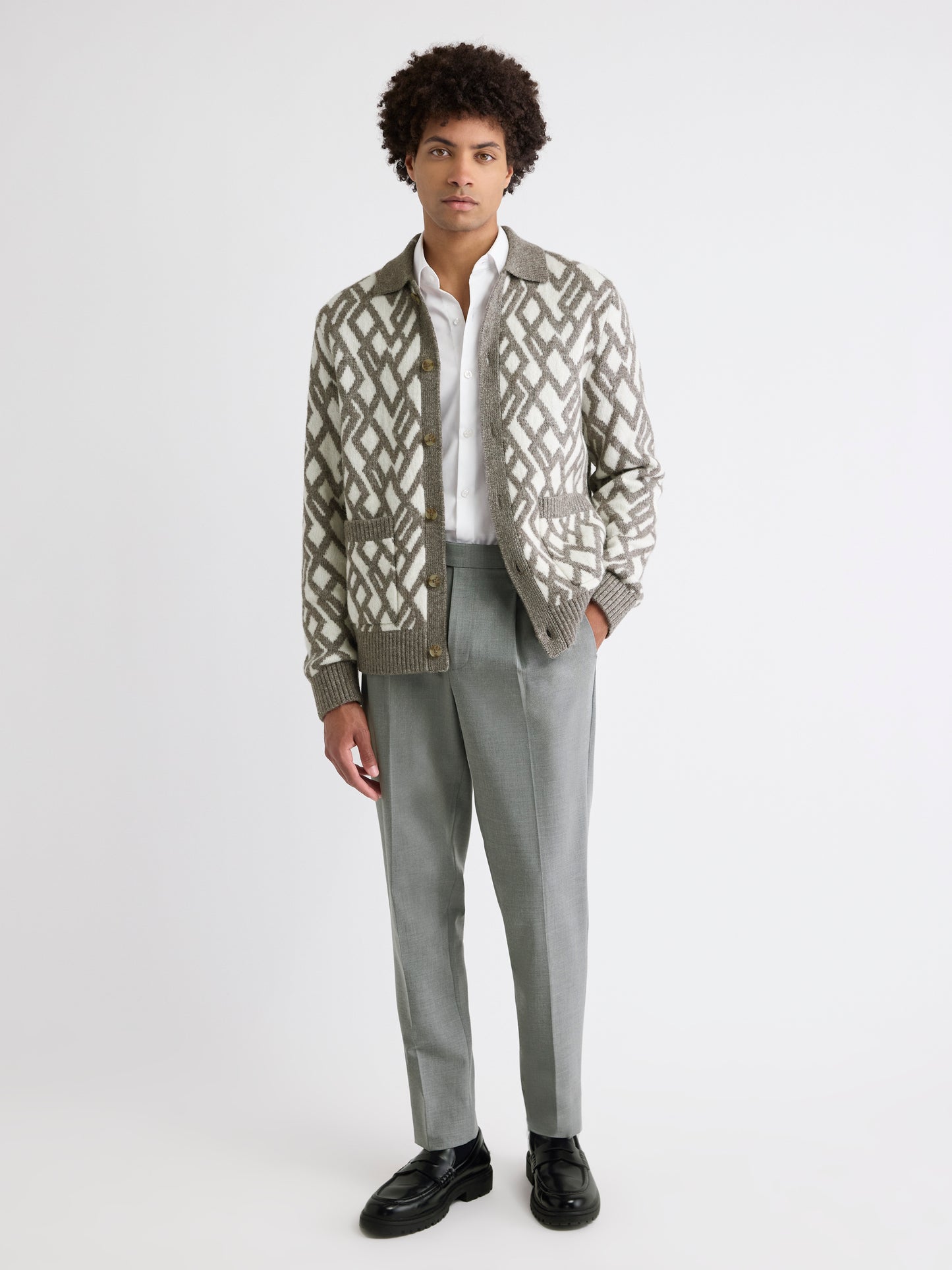 Alpaca-Blend Argyle Cardigan