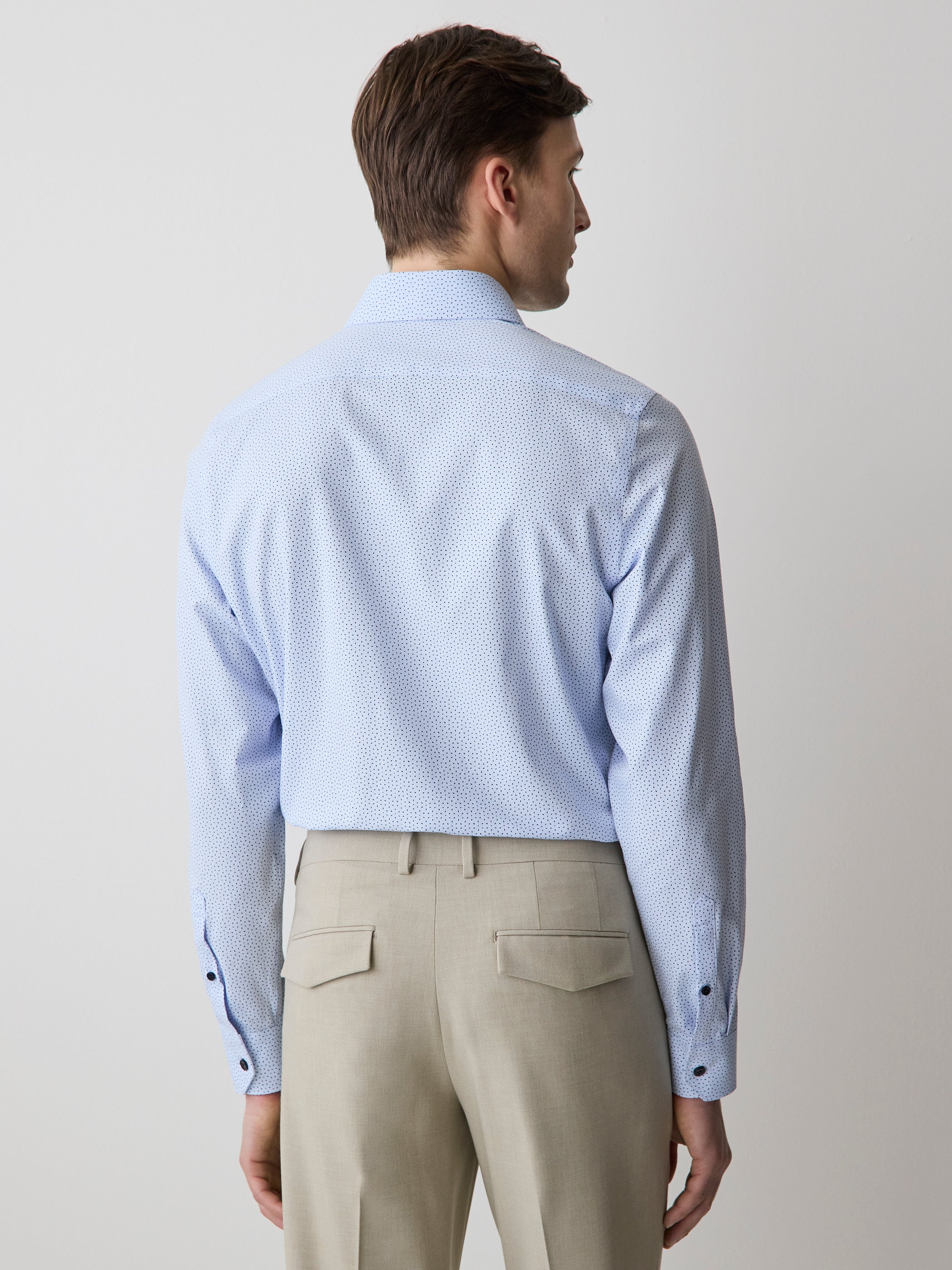 Navy Tailored Fit Dress Shirt with Geo Pattern