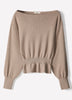 Ladies Knit Sweater Cinched Waist Boat Neck Cotton Blend