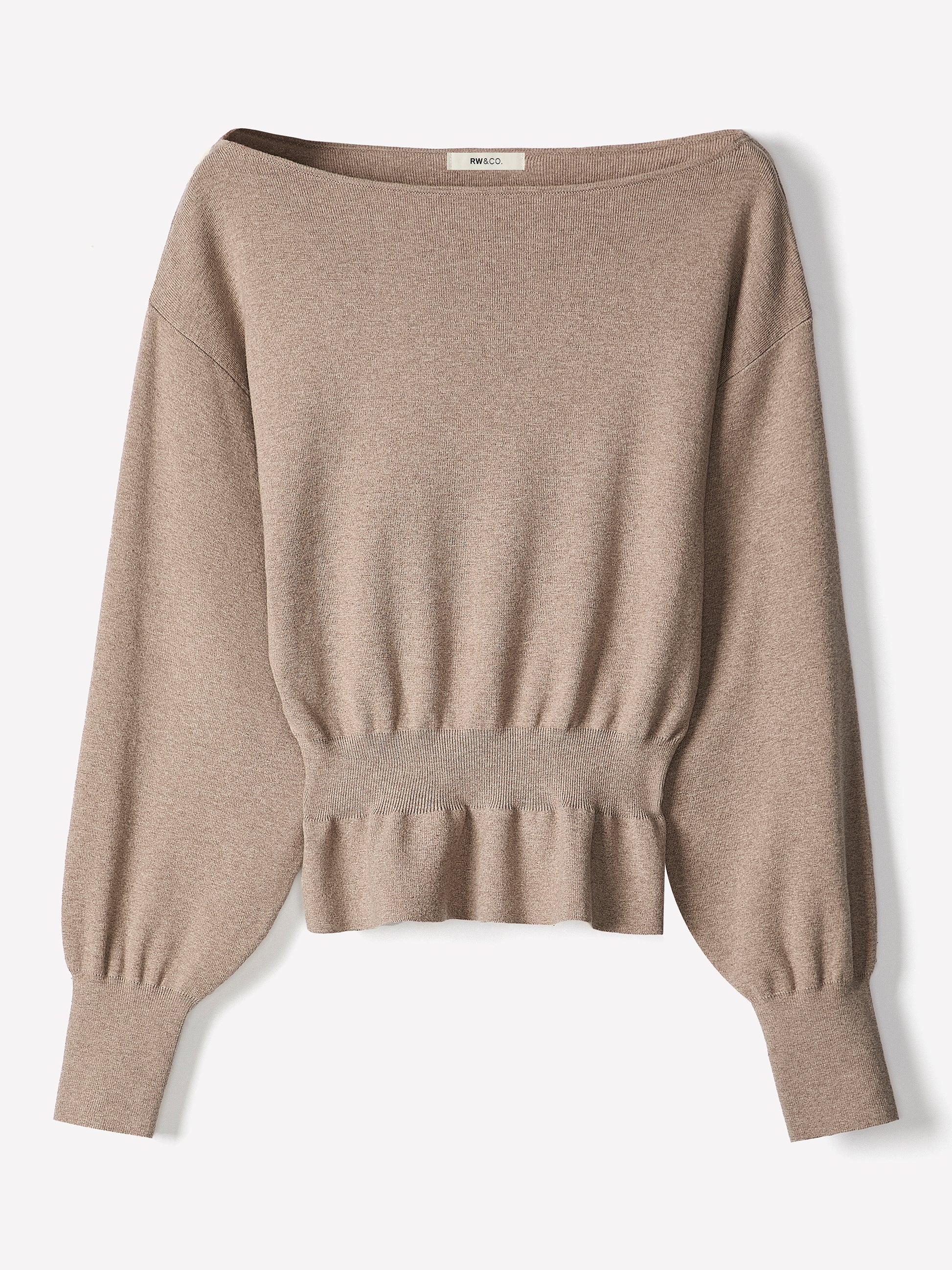 Ladies Knit Sweater Cinched Waist Boat Neck Cotton Blend
