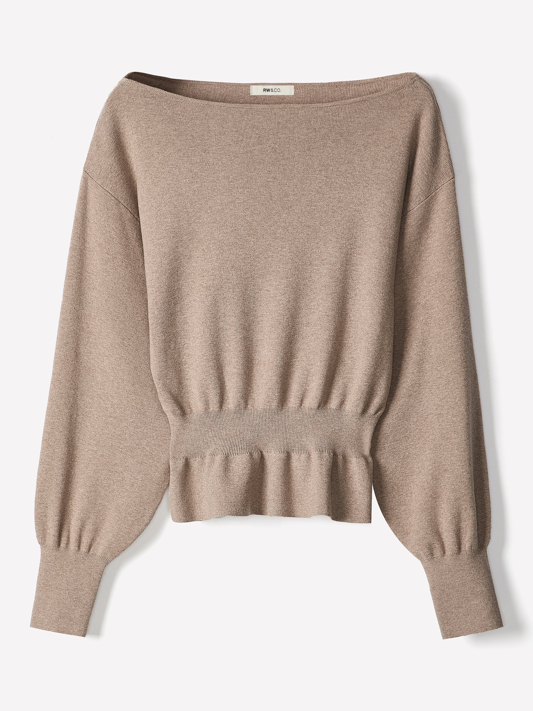 Ladies Knit Sweater Cinched Waist Boat Neck Cotton Blend