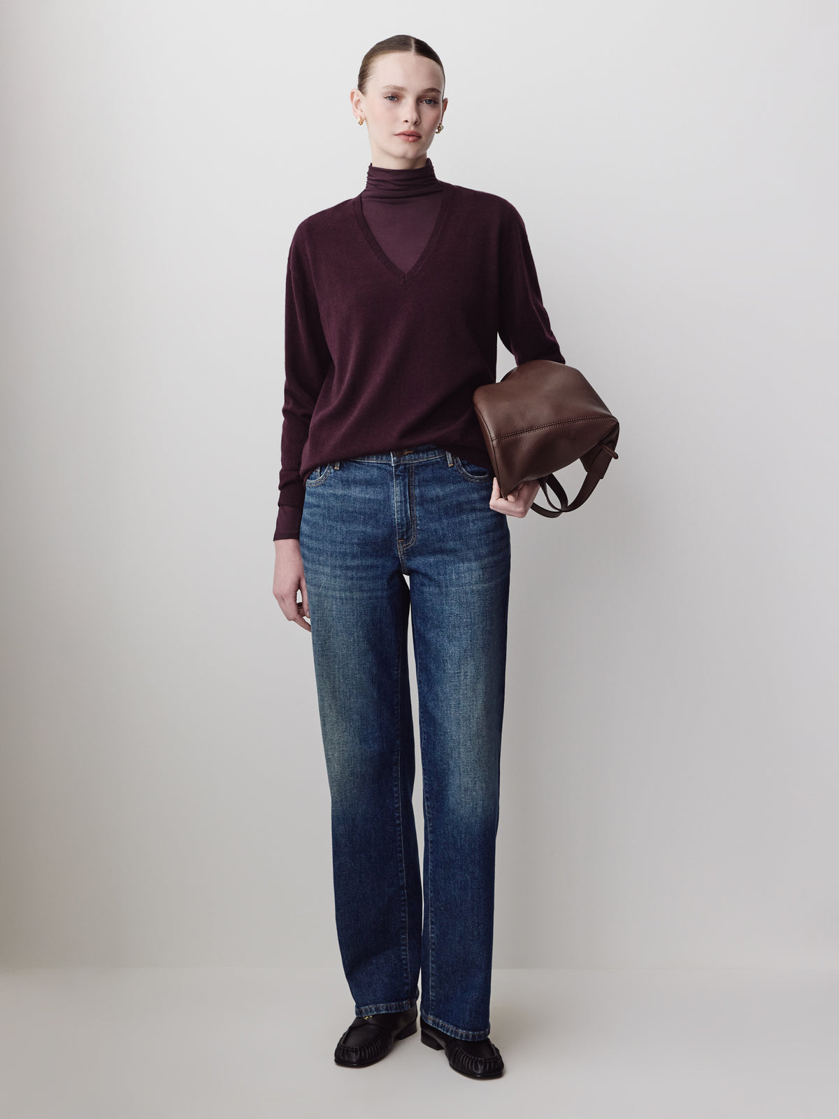 Long-Sleeve V-Neck Oversized Merino Sweater