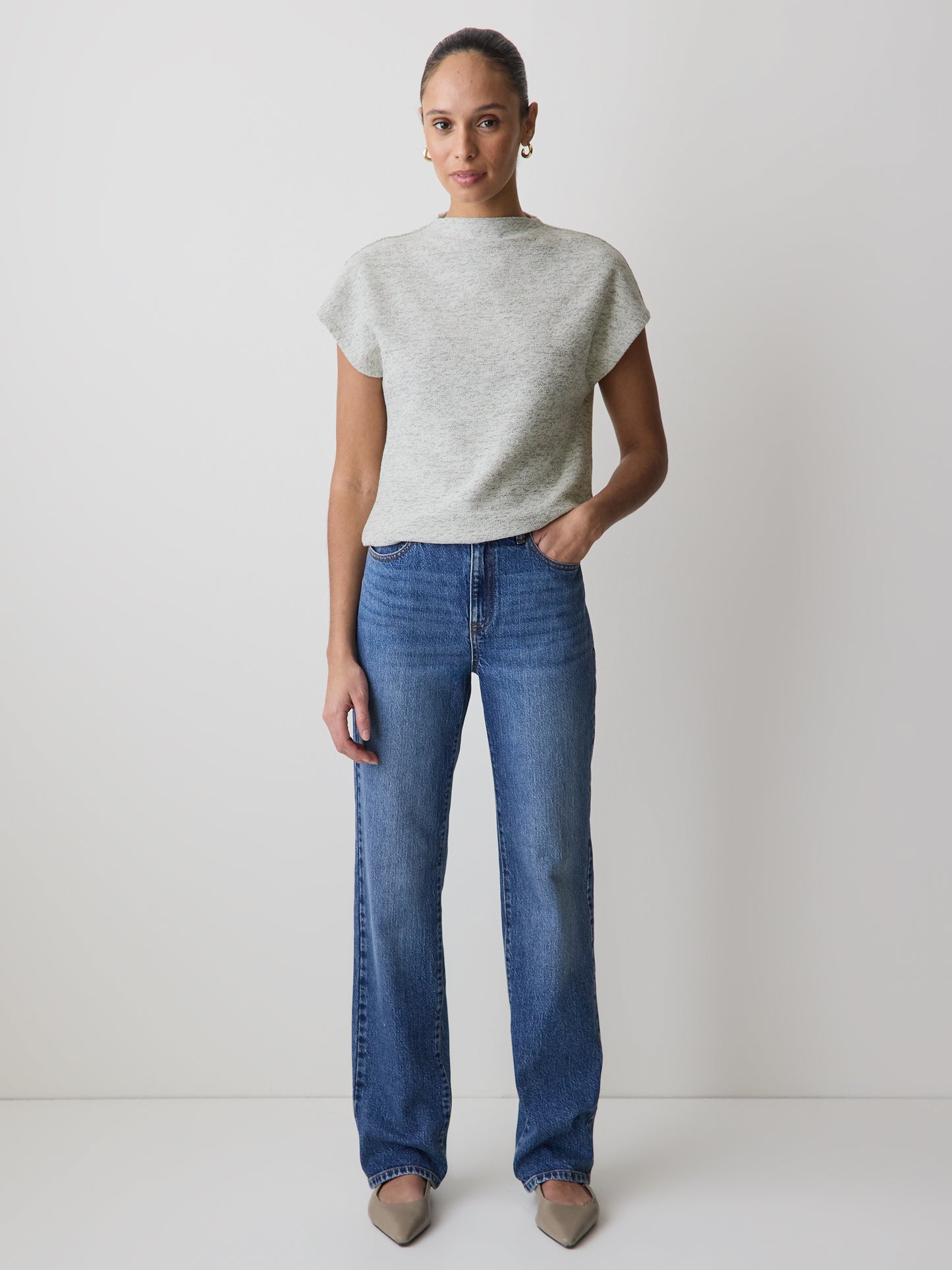 Extended-Sleeve Mock-Neck Textured Top