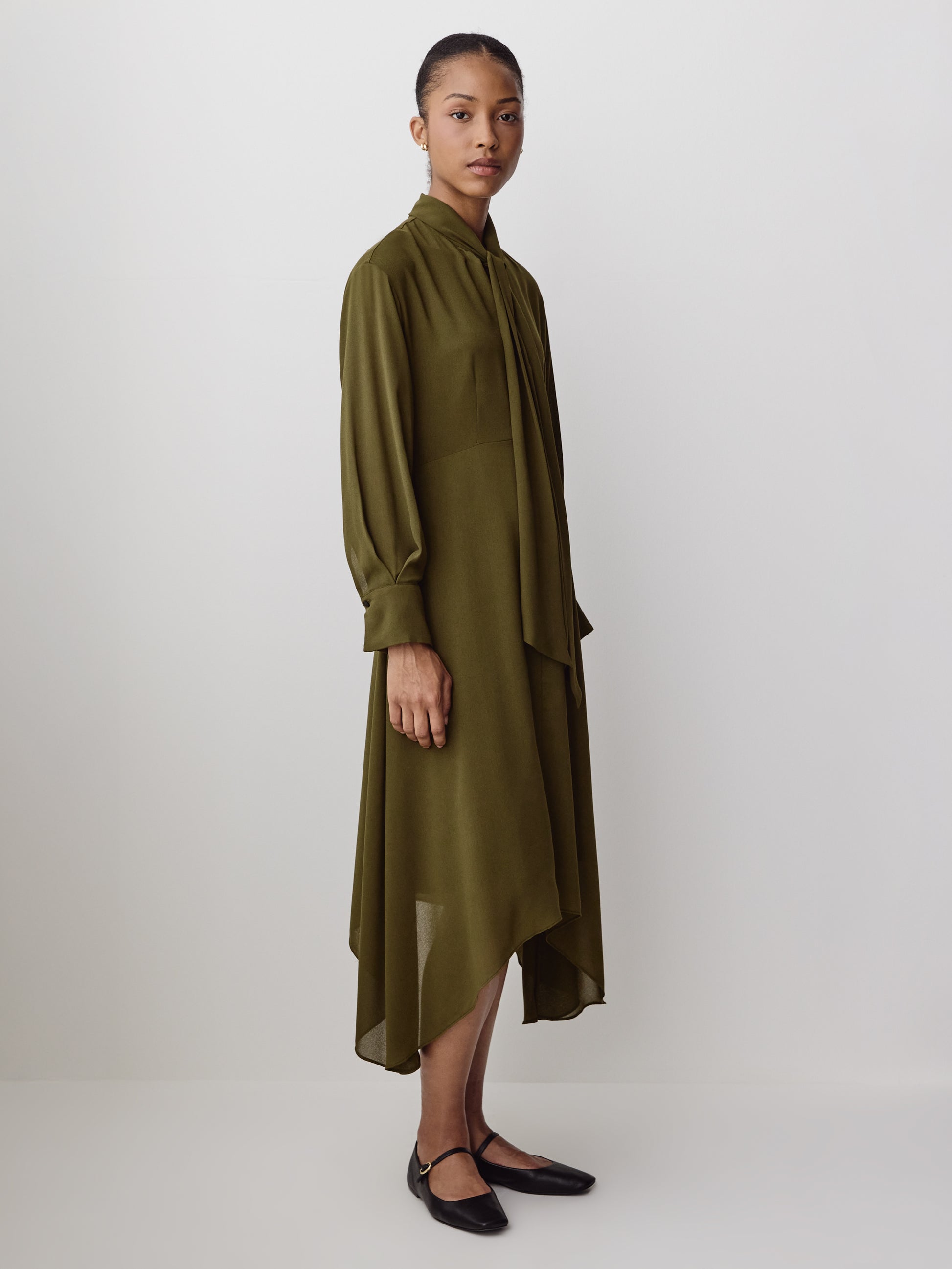 Woven Chiffon Asymmetric Hem Dress