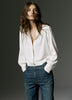Silky Crepe Long-Sleeve Buttoned-Down Blouse